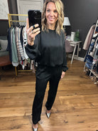 Go My Way Satin High-Waisted Pant - Black-Pants-Skies Are Blue 74145-Anna Kaytes Boutique, Women's Fashion Boutique in Grinnell, Iowa