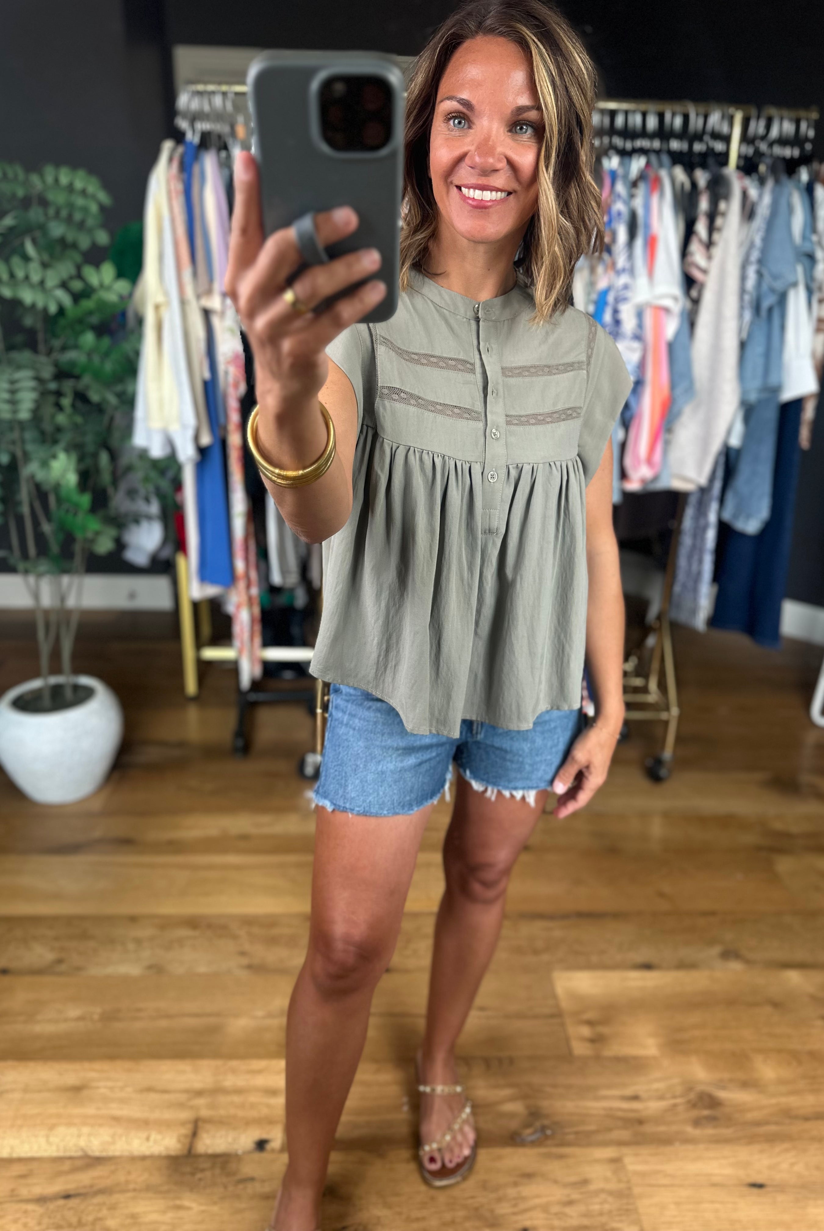 Keep The Peace Eyelet Detail Top-Short Sleeves-She & Sky-Anna Kaytes Boutique, Women's Fashion Boutique in Grinnell, Iowa