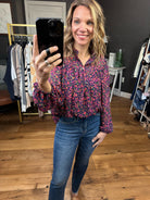 Seeing You Soon Floral Balloon Sleeve Top - Navy/Magenta-Long Sleeves-Skies Are Blue 45289-Anna Kaytes Boutique, Women's Fashion Boutique in Grinnell, Iowa