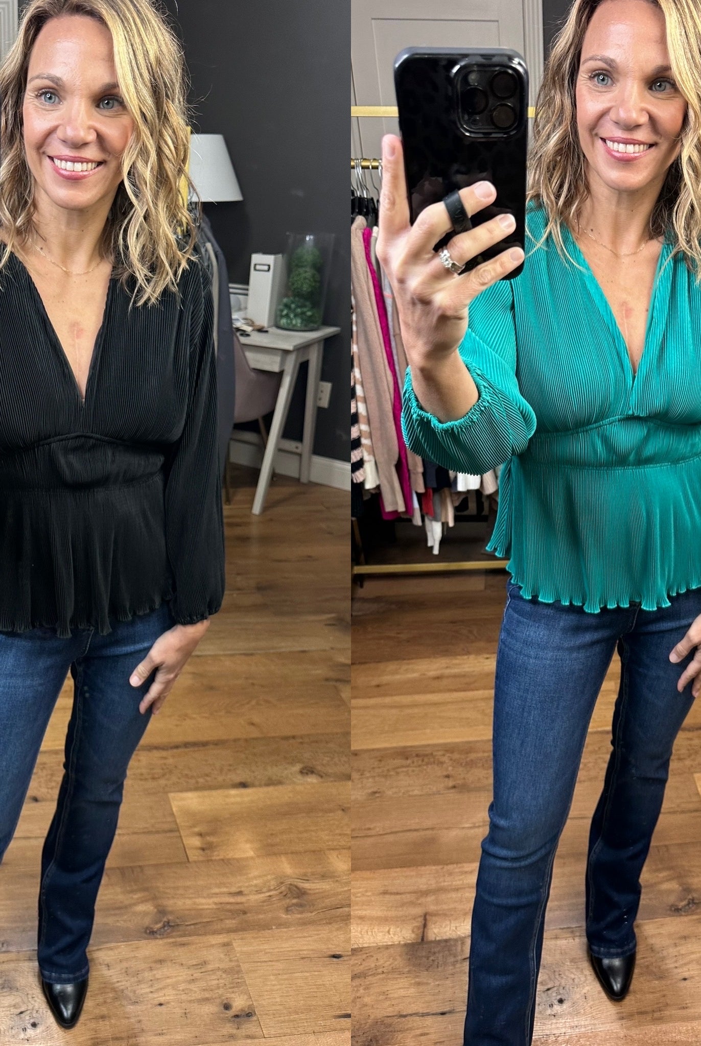 Come Along Textured Peplum V-Neck Top - Multiple Options-Long Sleeves-Wishlist WL23-7842-Anna Kaytes Boutique, Women's Fashion Boutique in Grinnell, Iowa