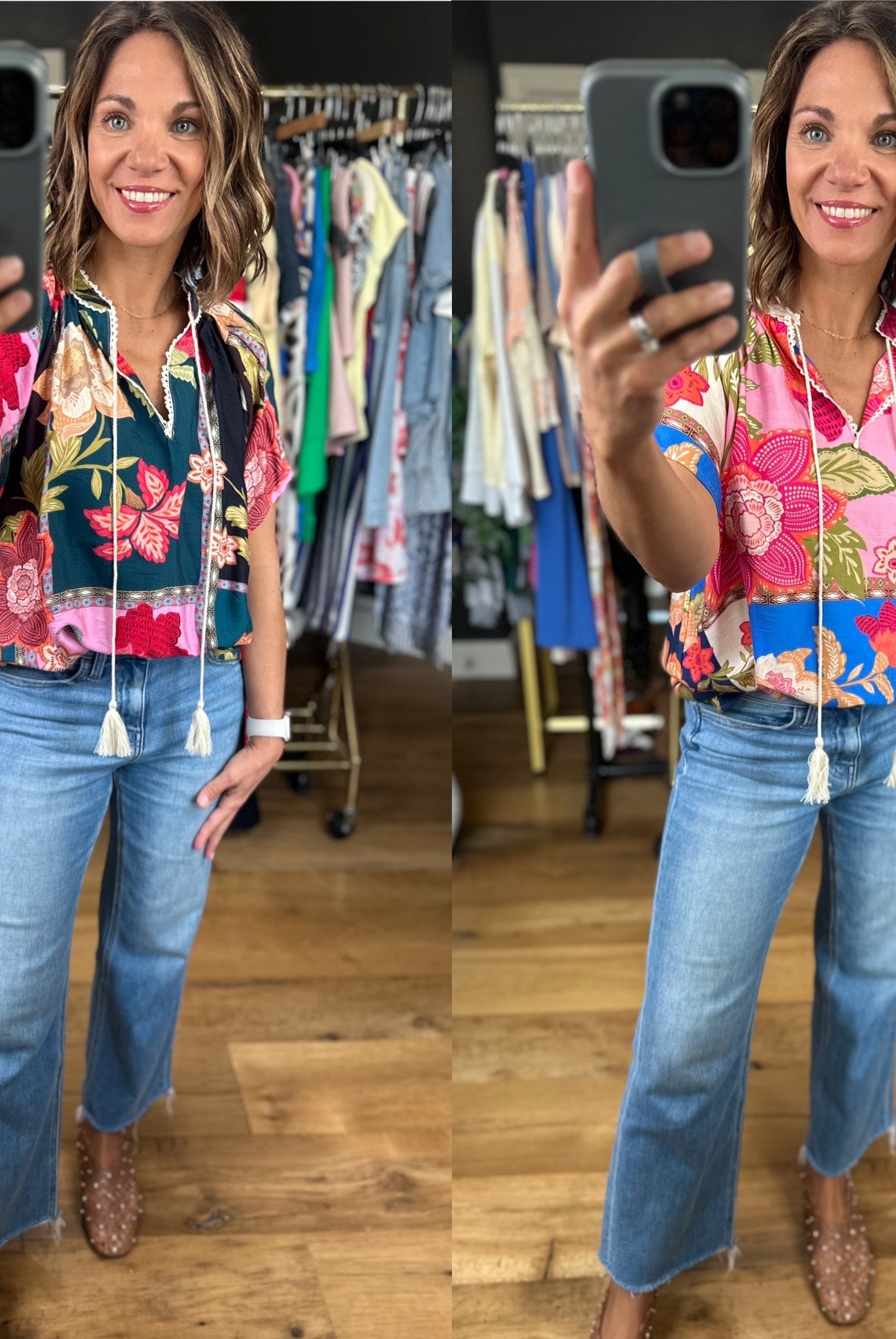 Happy Feelings Floral Crochet-Trim Top-Short Sleeves-Umgee-Anna Kaytes Boutique, Women's Fashion Boutique in Grinnell, Iowa