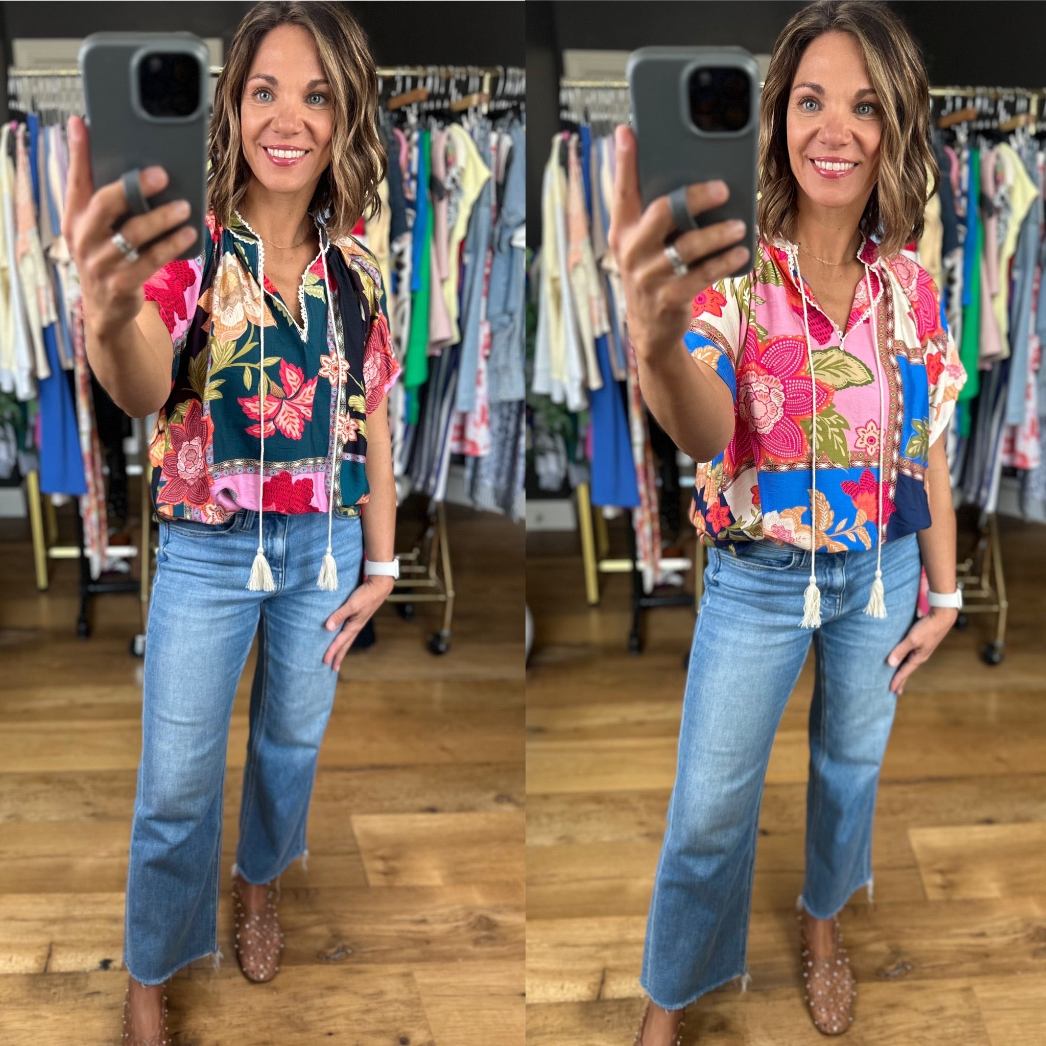 Happy Feelings Floral Crochet-Trim Top-Short Sleeves-Umgee-Anna Kaytes Boutique, Women's Fashion Boutique in Grinnell, Iowa