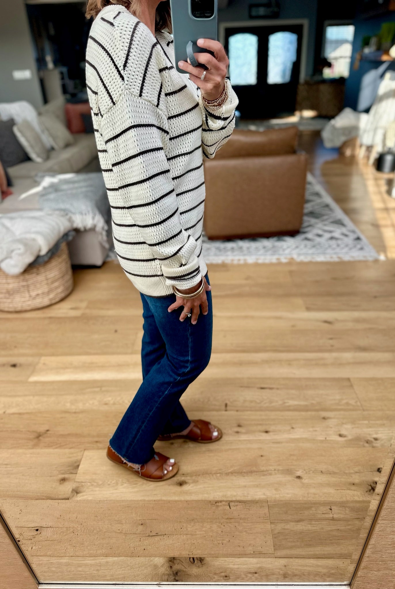 Newly Discovered Striped V-Neck Knit Sweater-Thread & Supply-Anna Kaytes Boutique, Women's Fashion Boutique in Grinnell, Iowa