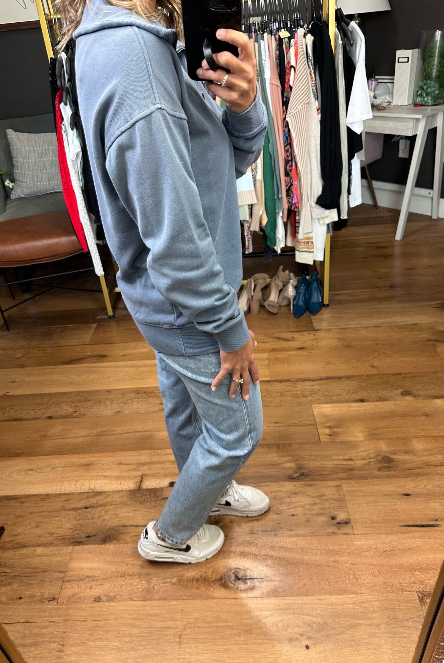 These Are The Days Zip-Detail Pullover - Blue-Sweaters-Thread & Supply-Anna Kaytes Boutique, Women's Fashion Boutique in Grinnell, Iowa