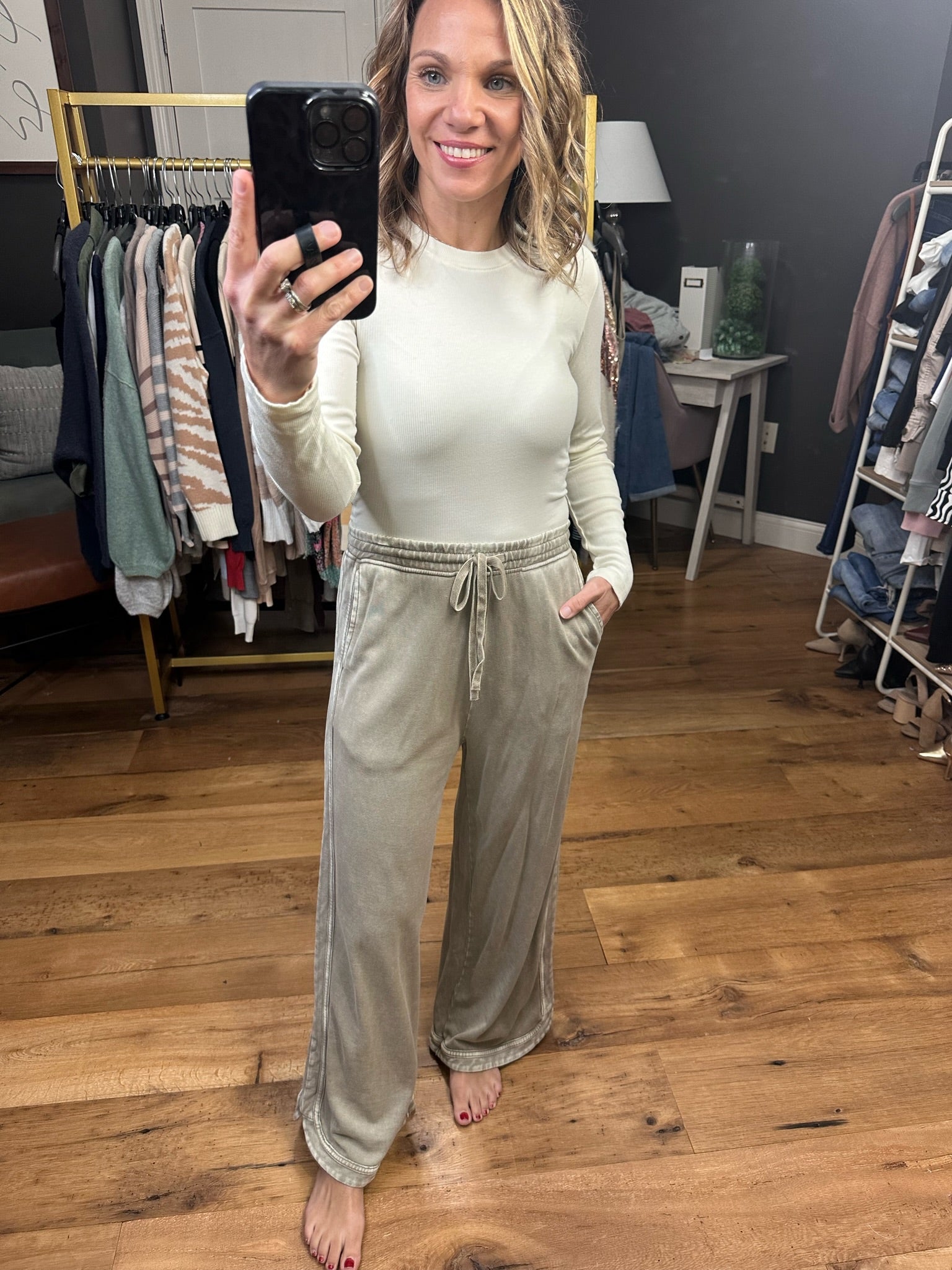 Linked Together Scoop-Hem Pant - Mocha-Pants-Easel eb40836-Anna Kaytes Boutique, Women's Fashion Boutique in Grinnell, Iowa