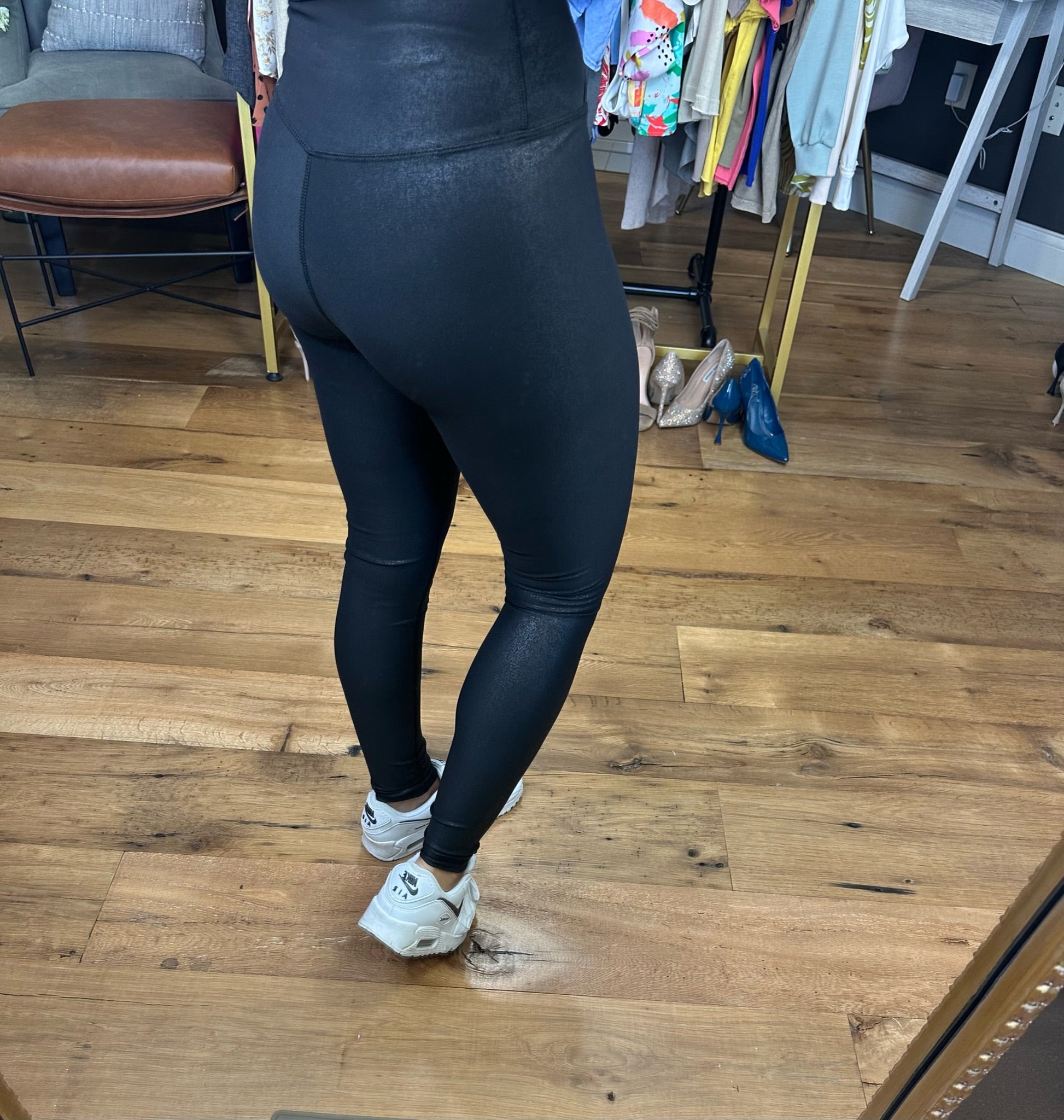 Full Feature Crossover Foiled Leggings - Black-Leggings-Mono B BP633-Anna Kaytes Boutique, Women's Fashion Boutique in Grinnell, Iowa