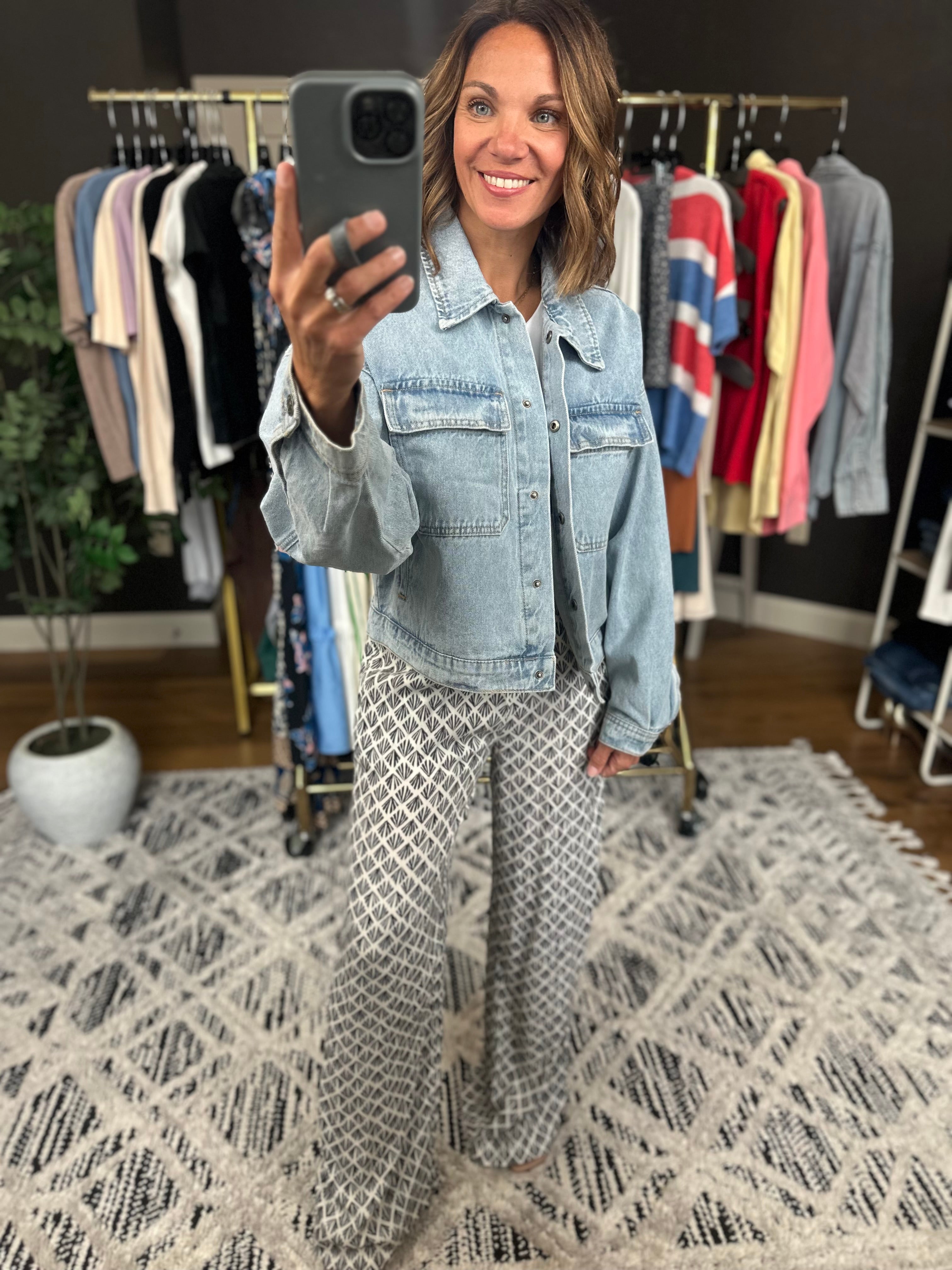 Out Of Here Denim Button Down Jacket-Jackets-Wishlist-Anna Kaytes Boutique, Women's Fashion Boutique in Grinnell, Iowa