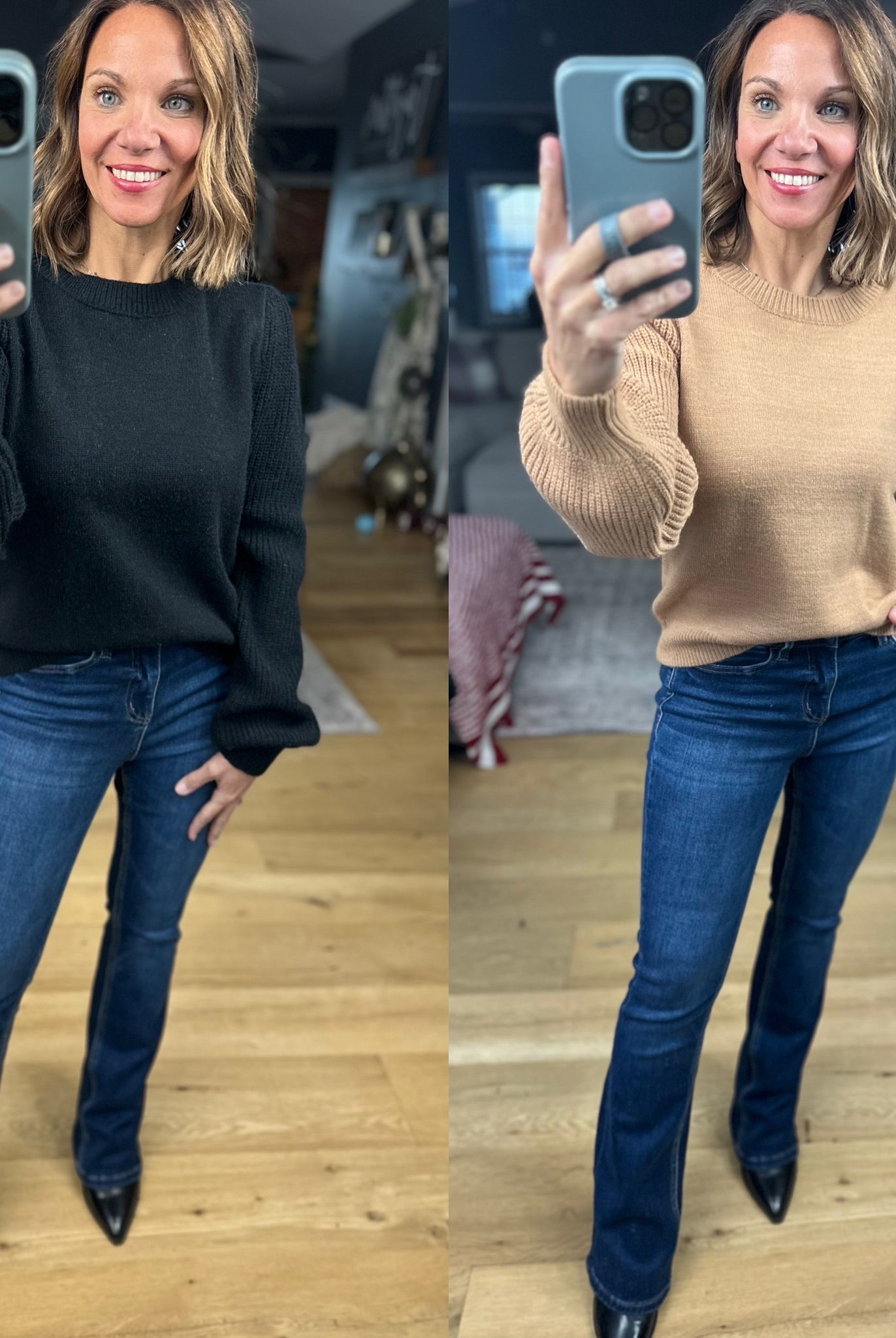 Here And There Balloon Sleeve Sweater-Sweaters-& Merci-Anna Kaytes Boutique, Women's Fashion Boutique in Grinnell, Iowa