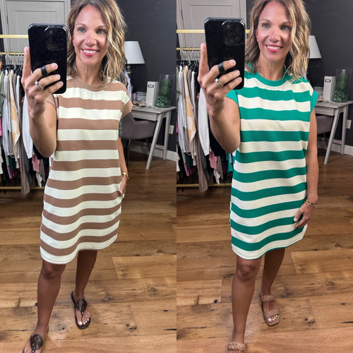 Here to Stay Striped Cap-Sleeve Dress - Multiple Options