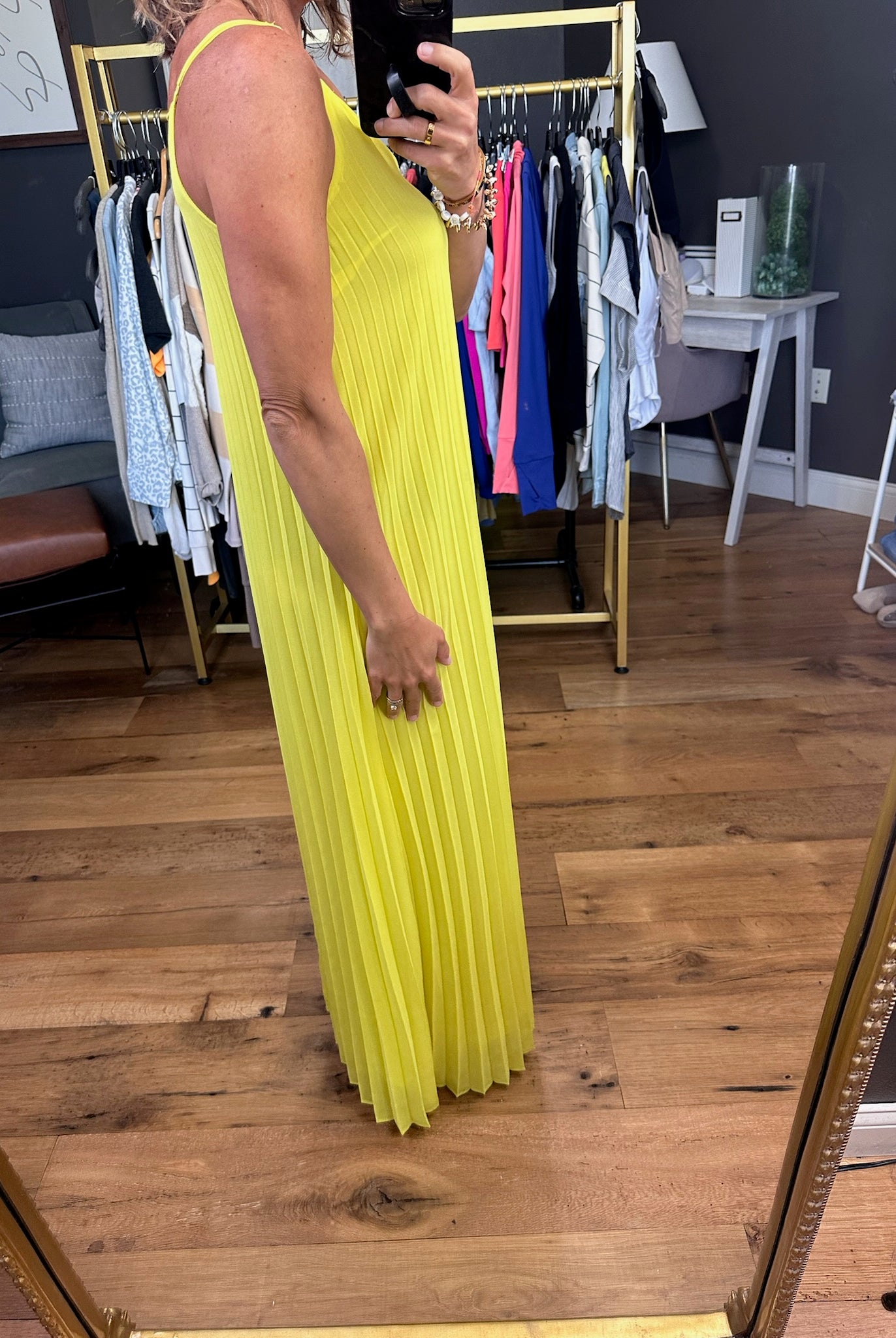 Moonlight In Mexico Pleated Maxi Dress - Lime Yellow-Dresses-Skies Are Blue-Anna Kaytes Boutique, Women's Fashion Boutique in Grinnell, Iowa