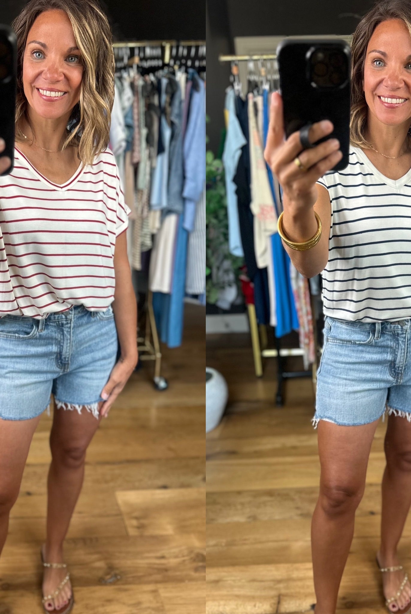 Feels This Good Striped V-Neck Tee-Short Sleeves-Staccato-Anna Kaytes Boutique, Women's Fashion Boutique in Grinnell, Iowa