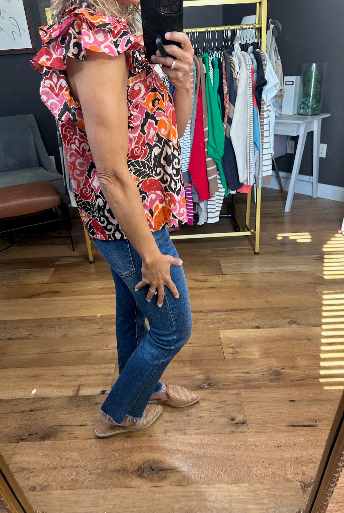 Never Look Back Patterned V-Neck Top - Black Combo-Short Sleeves-Olivaceous-Anna Kaytes Boutique, Women's Fashion Boutique in Grinnell, Iowa