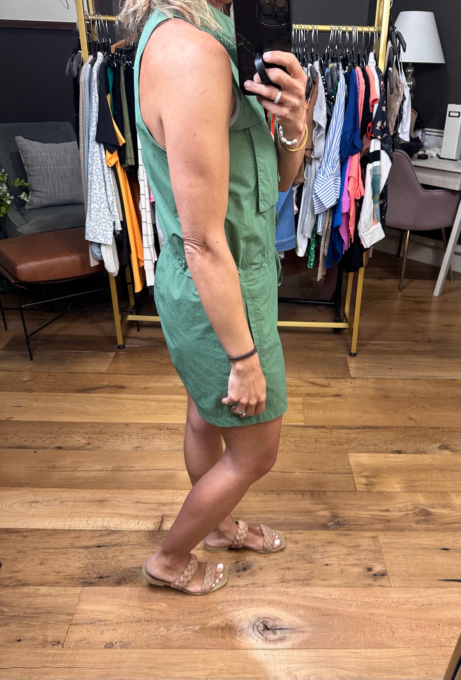 In My Power Sleeveless Utility Romper - Dark Basil-Rompers-Mono B-Anna Kaytes Boutique, Women's Fashion Boutique in Grinnell, Iowa