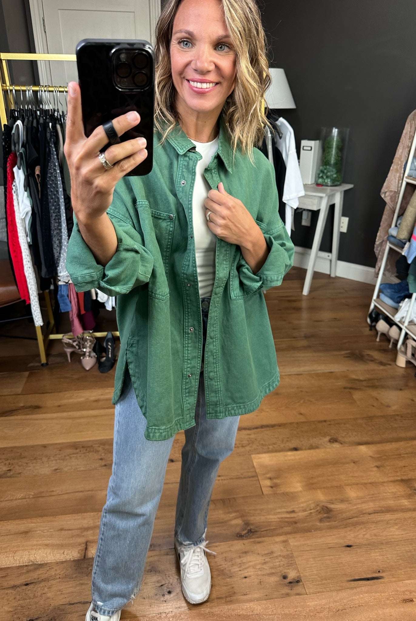 Need A Break Oversized Denim Shacket - Green-Jackets-Bucketlist IJ3010-Anna Kaytes Boutique, Women's Fashion Boutique in Grinnell, Iowa
