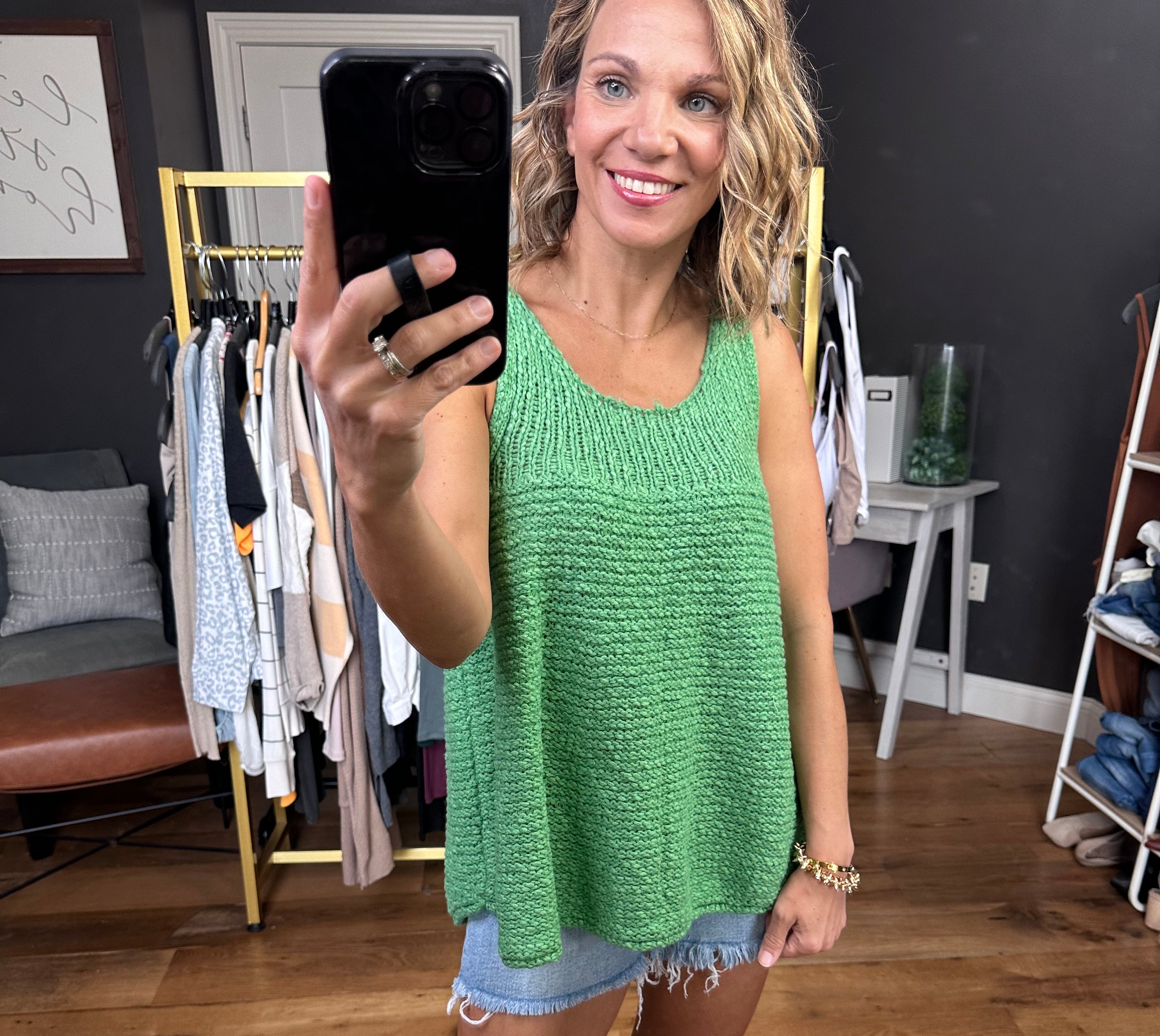 Poet’s Song Green Knit Tank Top Sweater-Sweaters-Fate-Anna Kaytes Boutique, Women's Fashion Boutique in Grinnell, Iowa