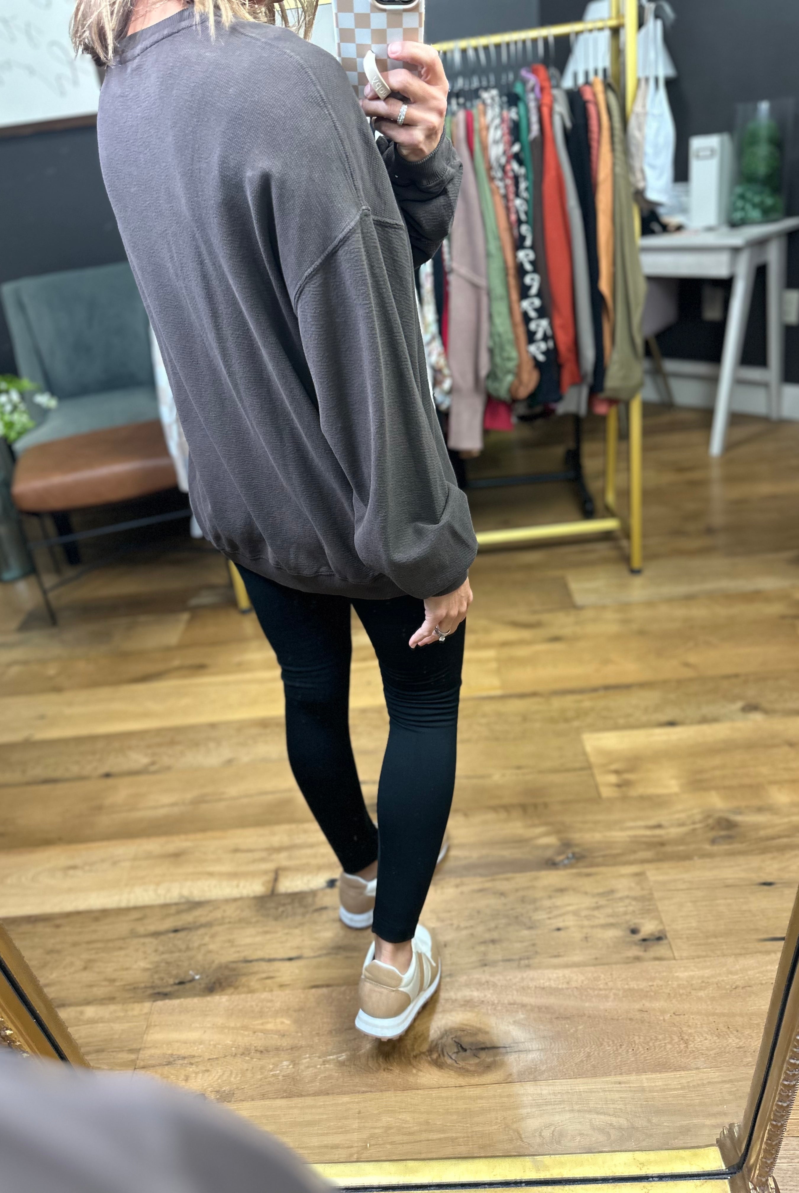 Cassidy Textured Crewneck in Chocolate-Mono B-Anna Kaytes Boutique, Women's Fashion Boutique in Grinnell, Iowa