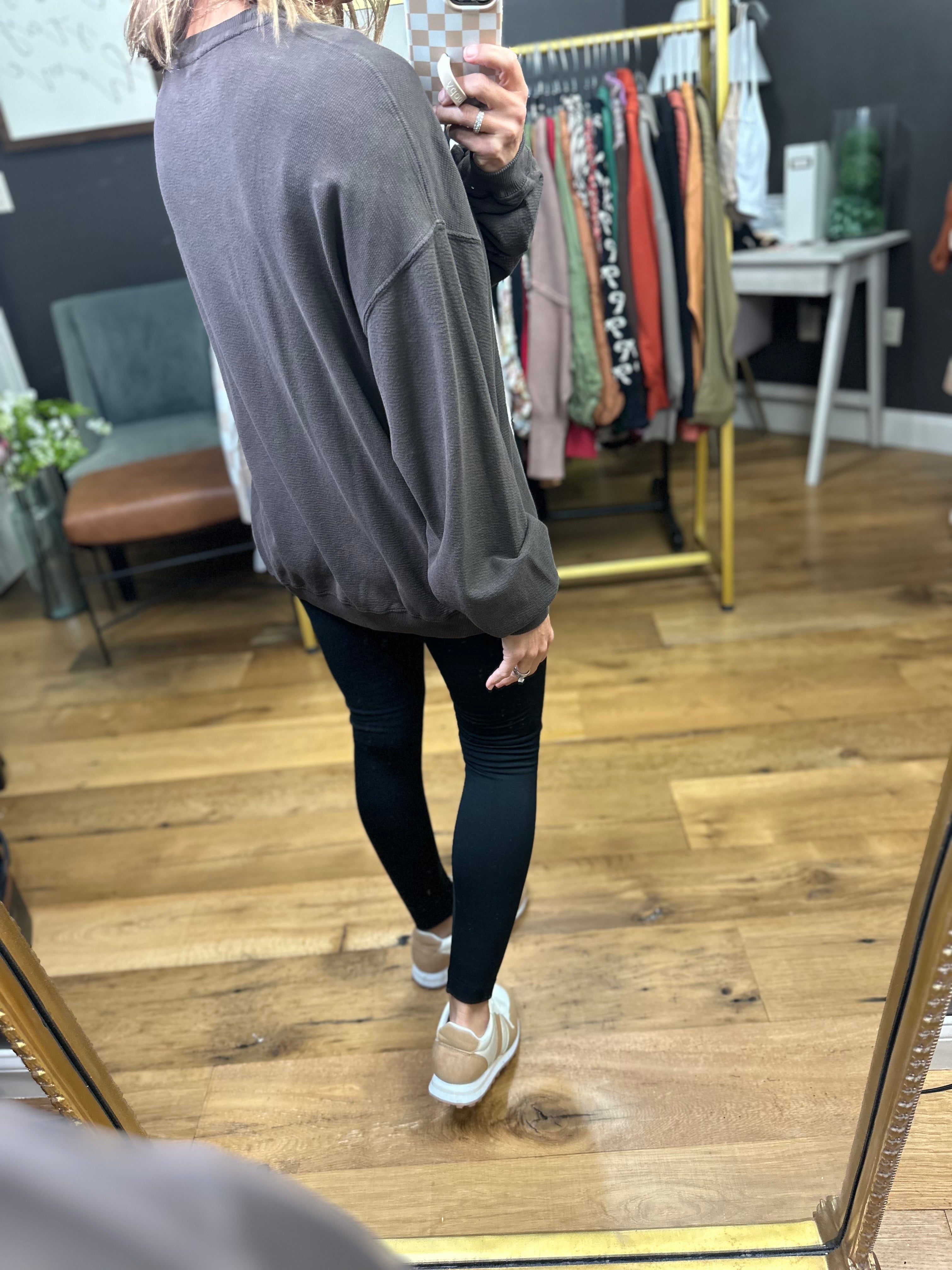 Cassidy Textured Crewneck in Chocolate-Mono B-Anna Kaytes Boutique, Women's Fashion Boutique in Grinnell, Iowa