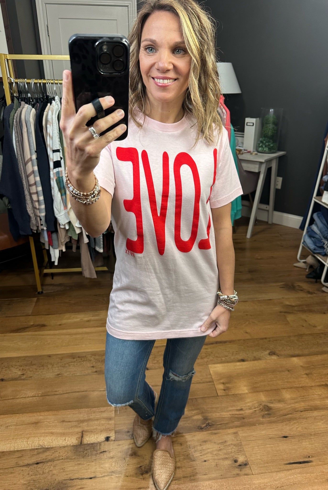 LOVE You More Graphic Tee - Pale Pink/Red-Graphic Tees-Prickly Pear Texas-Anna Kaytes Boutique, Women's Fashion Boutique in Grinnell, Iowa