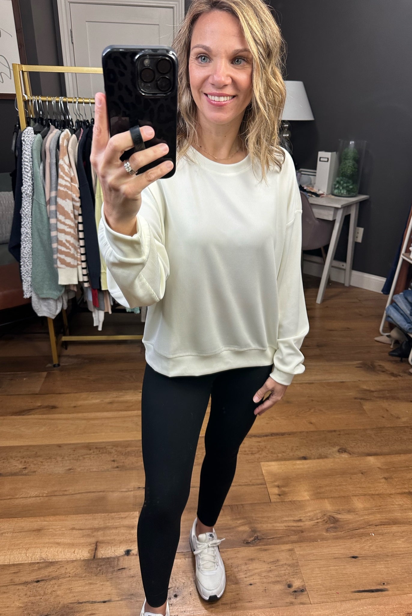 Only The Best Cropped Ribbed Crew Sweatshirt - Bone-Sweaters-Wishlist-Anna Kaytes Boutique, Women's Fashion Boutique in Grinnell, Iowa