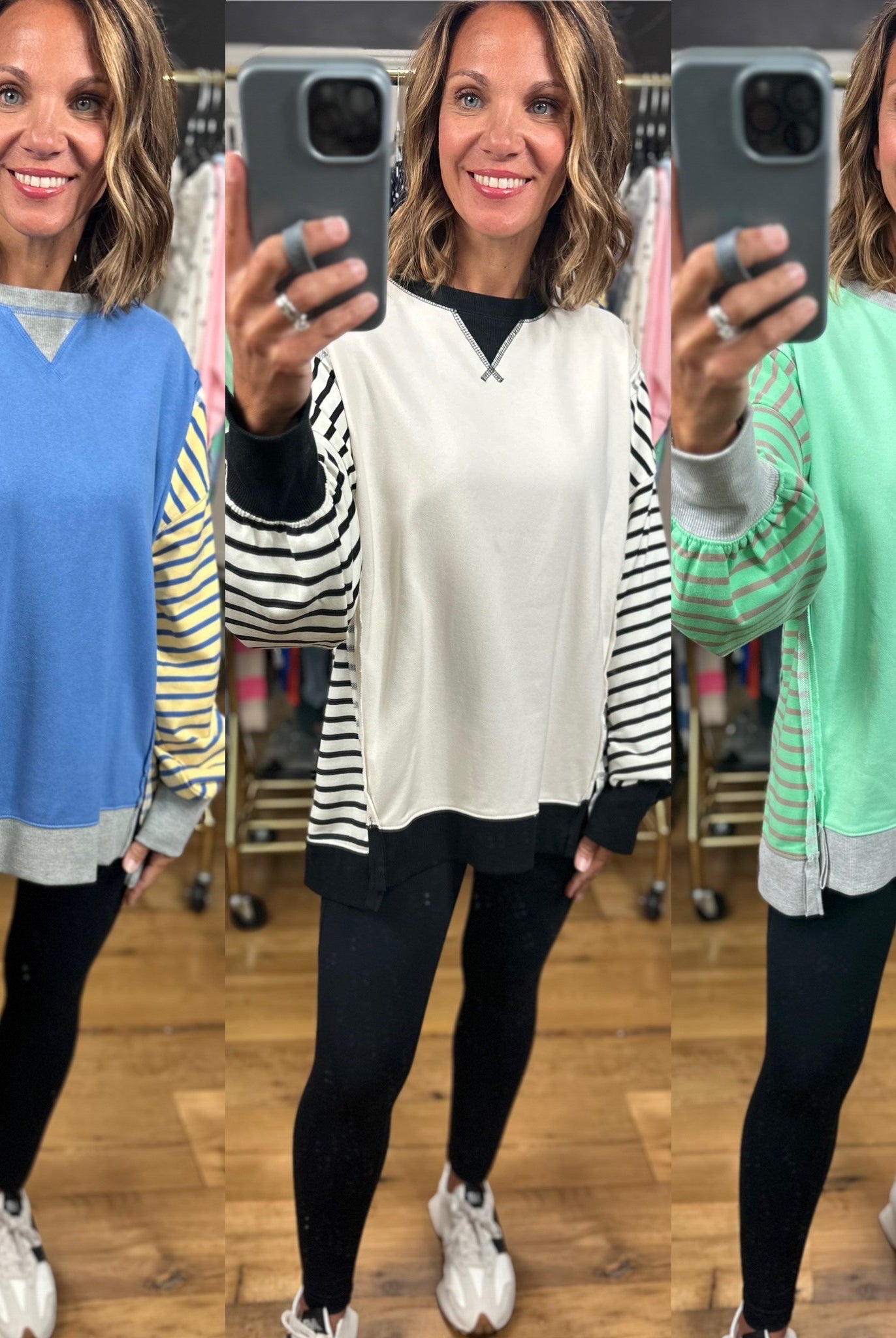 Real Dreams Contrasting Crew-Sweaters-Very J-Anna Kaytes Boutique, Women's Fashion Boutique in Grinnell, Iowa