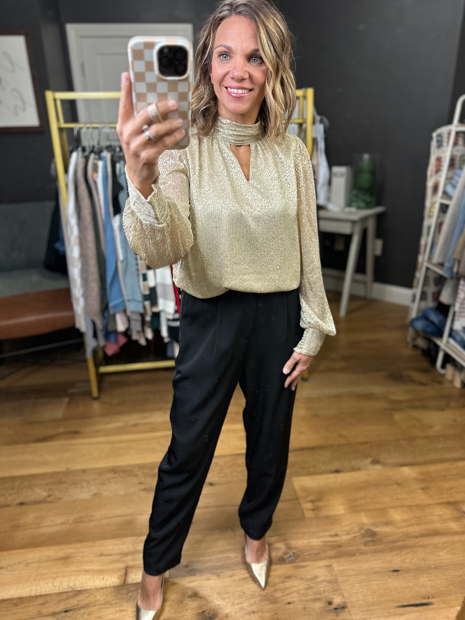 Sweetest Dreams Keyhole Long Sleeve Top - Gold-Skies Are Blue-Anna Kaytes Boutique, Women's Fashion Boutique in Grinnell, Iowa