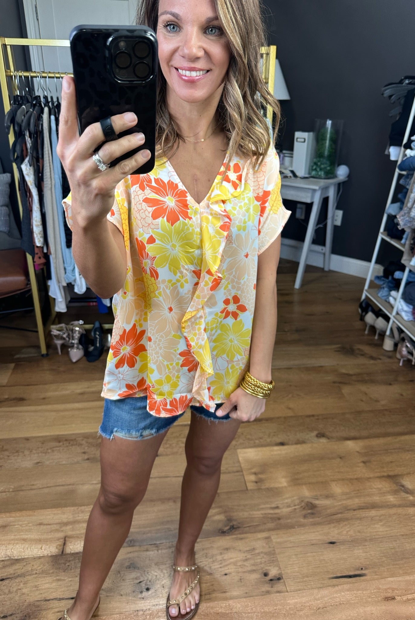 Feeling Bold Floral Top With Flutter Detail - Multiple Options-Short Sleeves-Entro 7002-Anna Kaytes Boutique, Women's Fashion Boutique in Grinnell, Iowa
