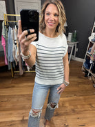 Namely Nautical Short Sleeve Striped Sweater - Ivory/Navy-Sweaters-Staccato 54520-Anna Kaytes Boutique, Women's Fashion Boutique in Grinnell, Iowa