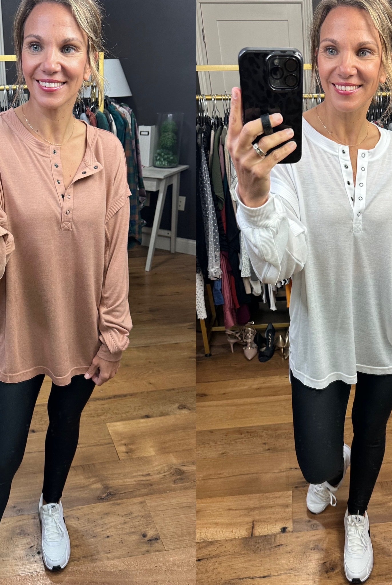 Details Matter Henley Long Sleeve With Pleated Detail Sleeve - Multiple Options-Long Sleeves-Wishlist wl22-7319-Anna Kaytes Boutique, Women's Fashion Boutique in Grinnell, Iowa