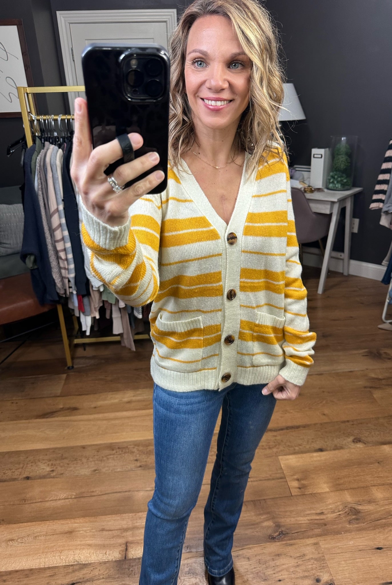 Least Bit Curious Striped Button Cardigan - Multiple Options-Cardigans-Staccato 54364-Anna Kaytes Boutique, Women's Fashion Boutique in Grinnell, Iowa