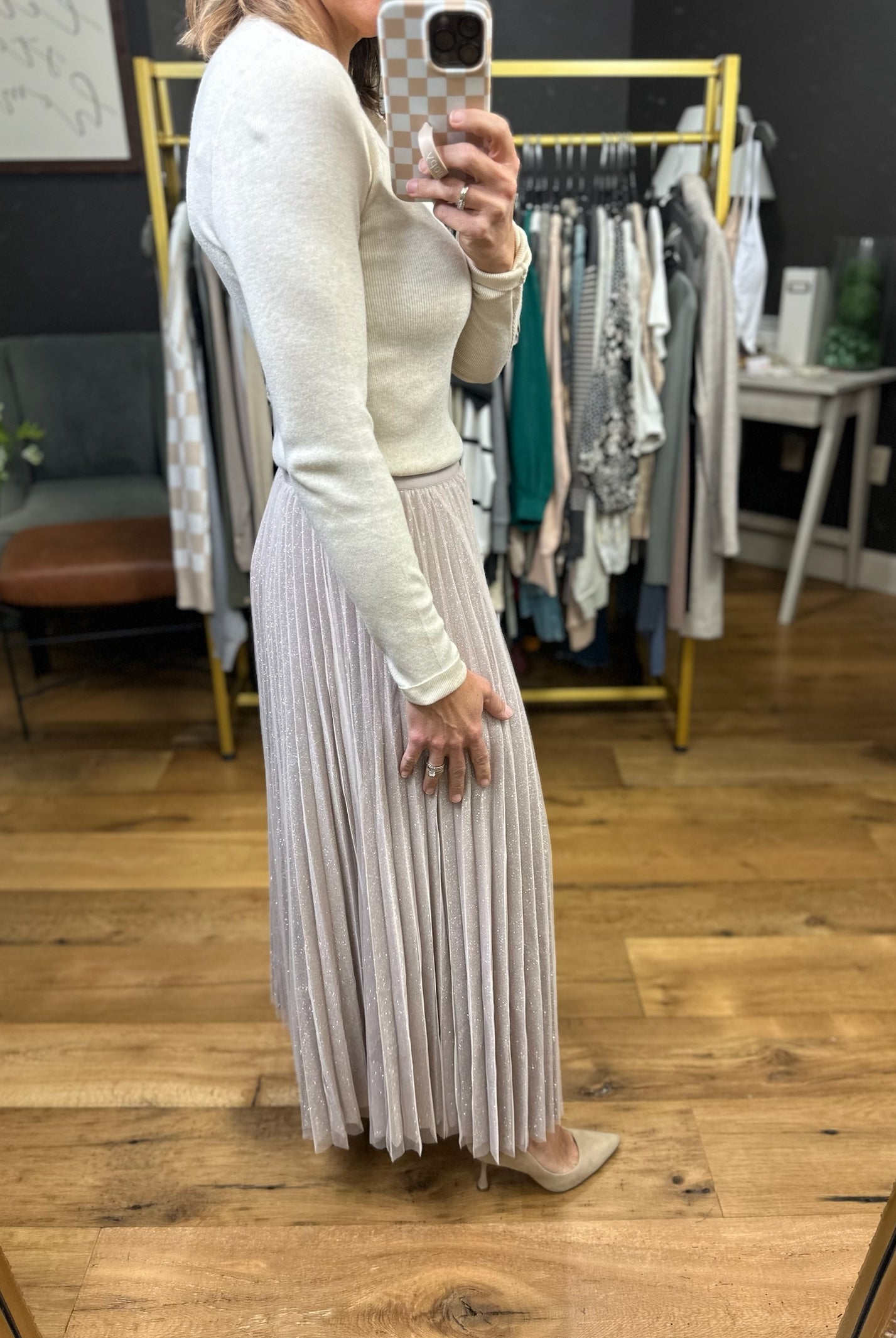 Under The Lights Lurex Maxi Skirt - Blush-Skies Are Blue-Anna Kaytes Boutique, Women's Fashion Boutique in Grinnell, Iowa