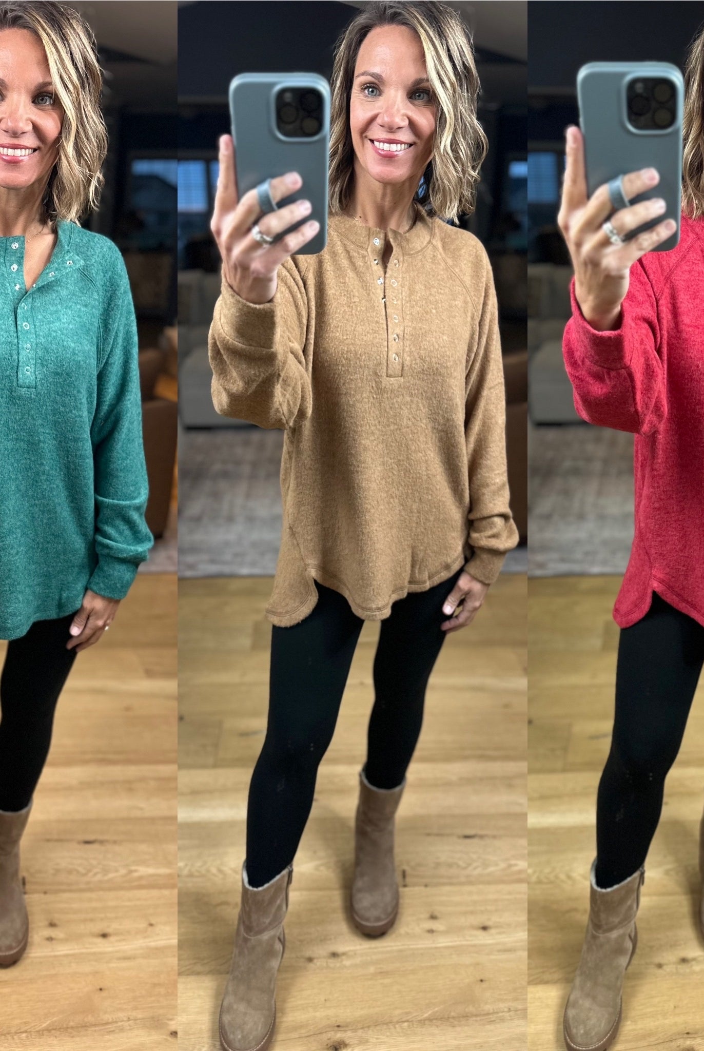 Back & Forth Brushed Fleece Henley - Multiple Options-Long Sleeves-Zenana-Anna Kaytes Boutique, Women's Fashion Boutique in Grinnell, Iowa