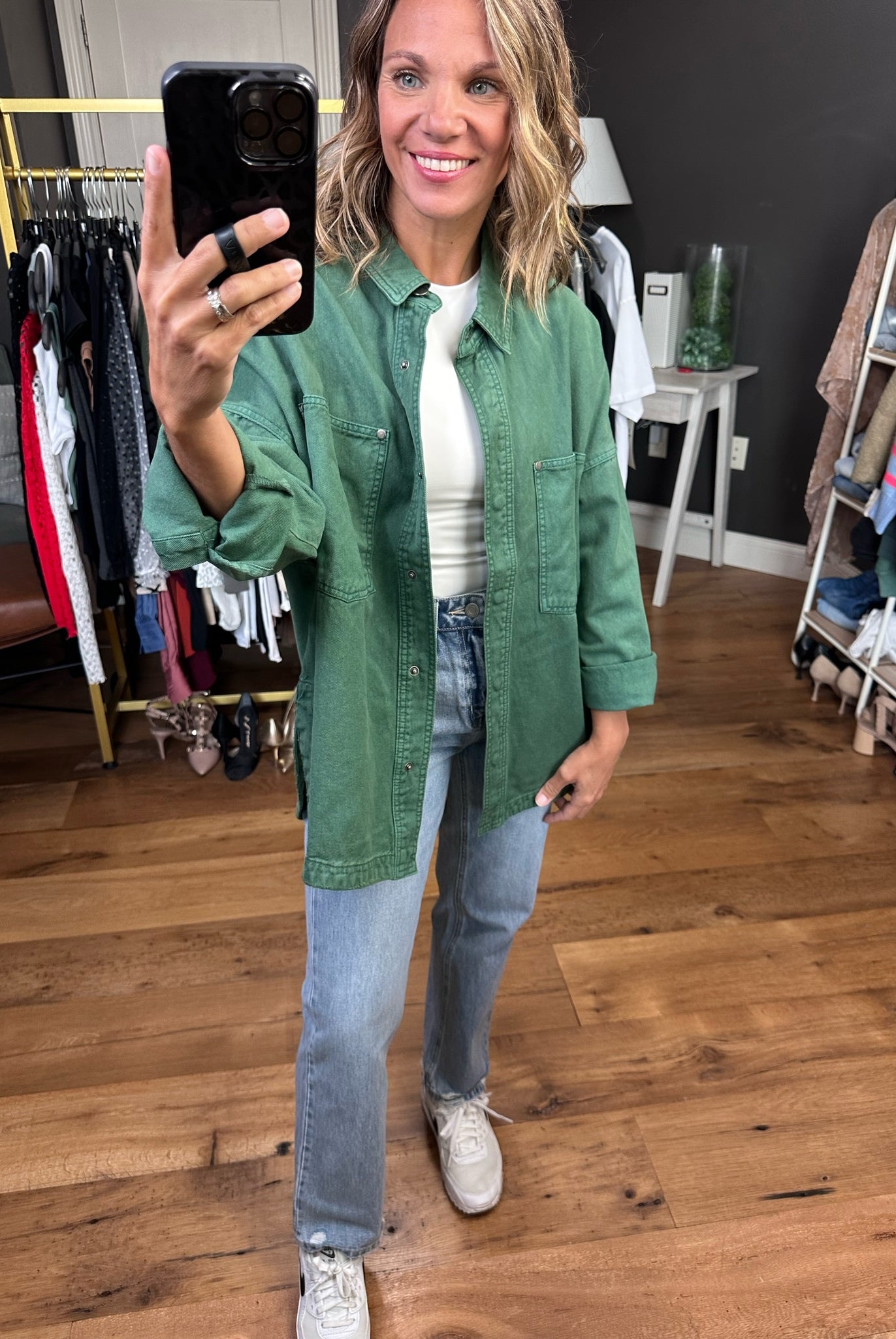 Need A Break Oversized Denim Shacket - Green-Jackets-Bucketlist IJ3010-Anna Kaytes Boutique, Women's Fashion Boutique in Grinnell, Iowa