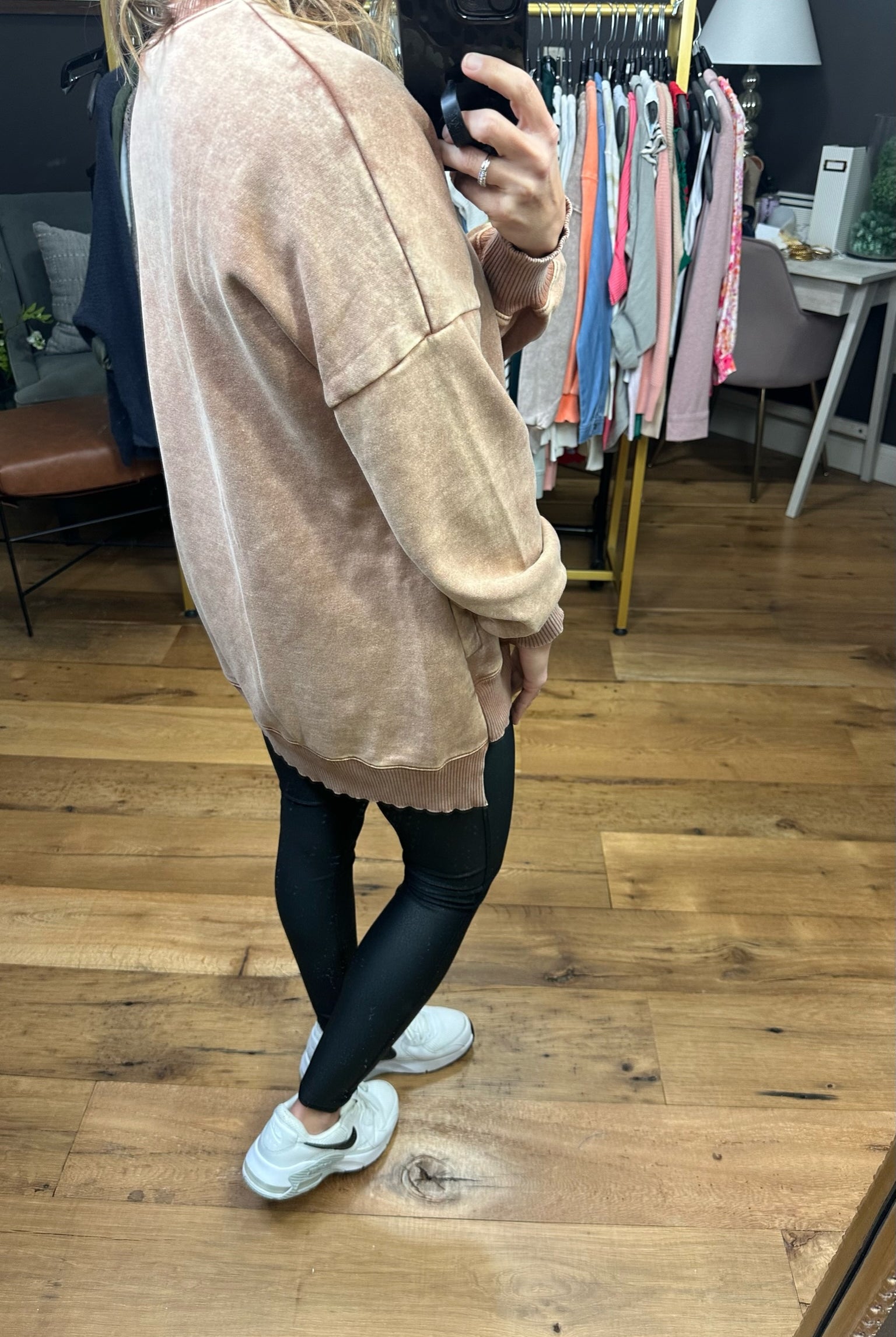 Interested To See Mineral Wash Pocket Crewneck Sweatshirt - Rust-Sweaters-Zenana OTW-4552y-Anna Kaytes Boutique, Women's Fashion Boutique in Grinnell, Iowa
