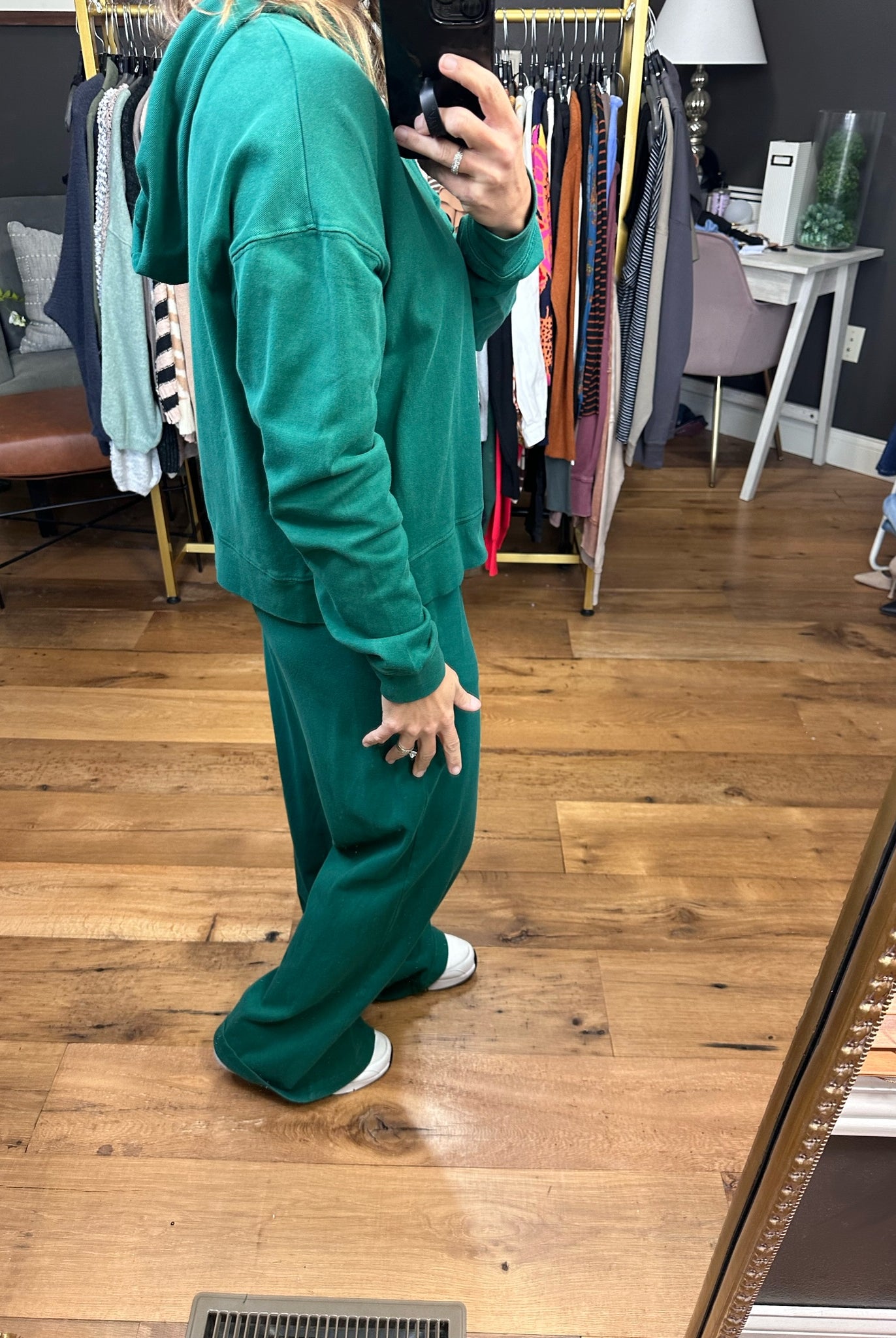 The Gabby Wide Leg + Hoodie Set - Pine Green-Two Piece Set-Double zero dz23e999 dz23g455-Anna Kaytes Boutique, Women's Fashion Boutique in Grinnell, Iowa