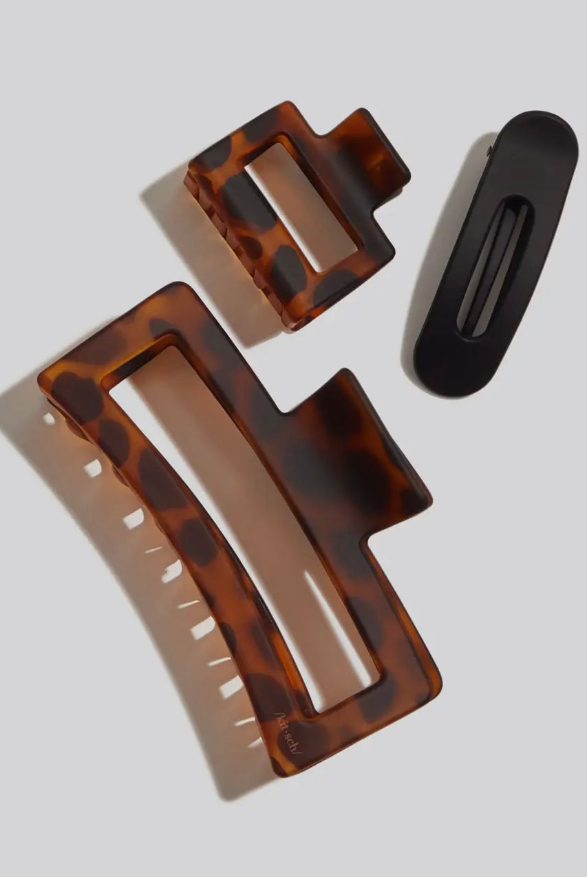 Kitsch Rectangle Open Shape Claw Clip- Black/Tortoise-Hair Accessories-Kitsch 60572-Anna Kaytes Boutique, Women's Fashion Boutique in Grinnell, Iowa