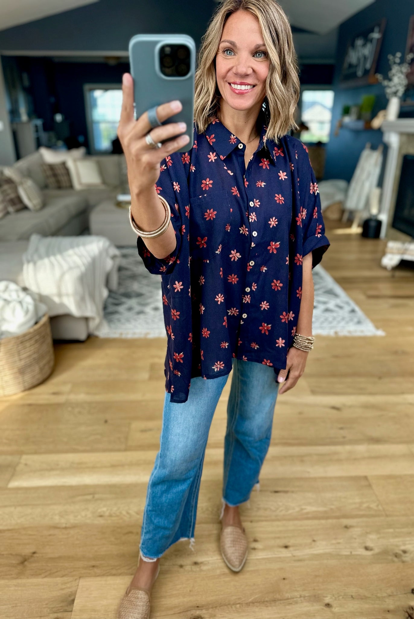 How Fall Feels Floral Oversized Button Down Top-Easel-Anna Kaytes Boutique, Women's Fashion Boutique in Grinnell, Iowa