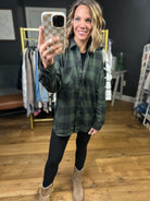 **Find My Way Plaid Button-Down Top - Hunter-Be Cool-Anna Kaytes Boutique, Women's Fashion Boutique in Grinnell, Iowa