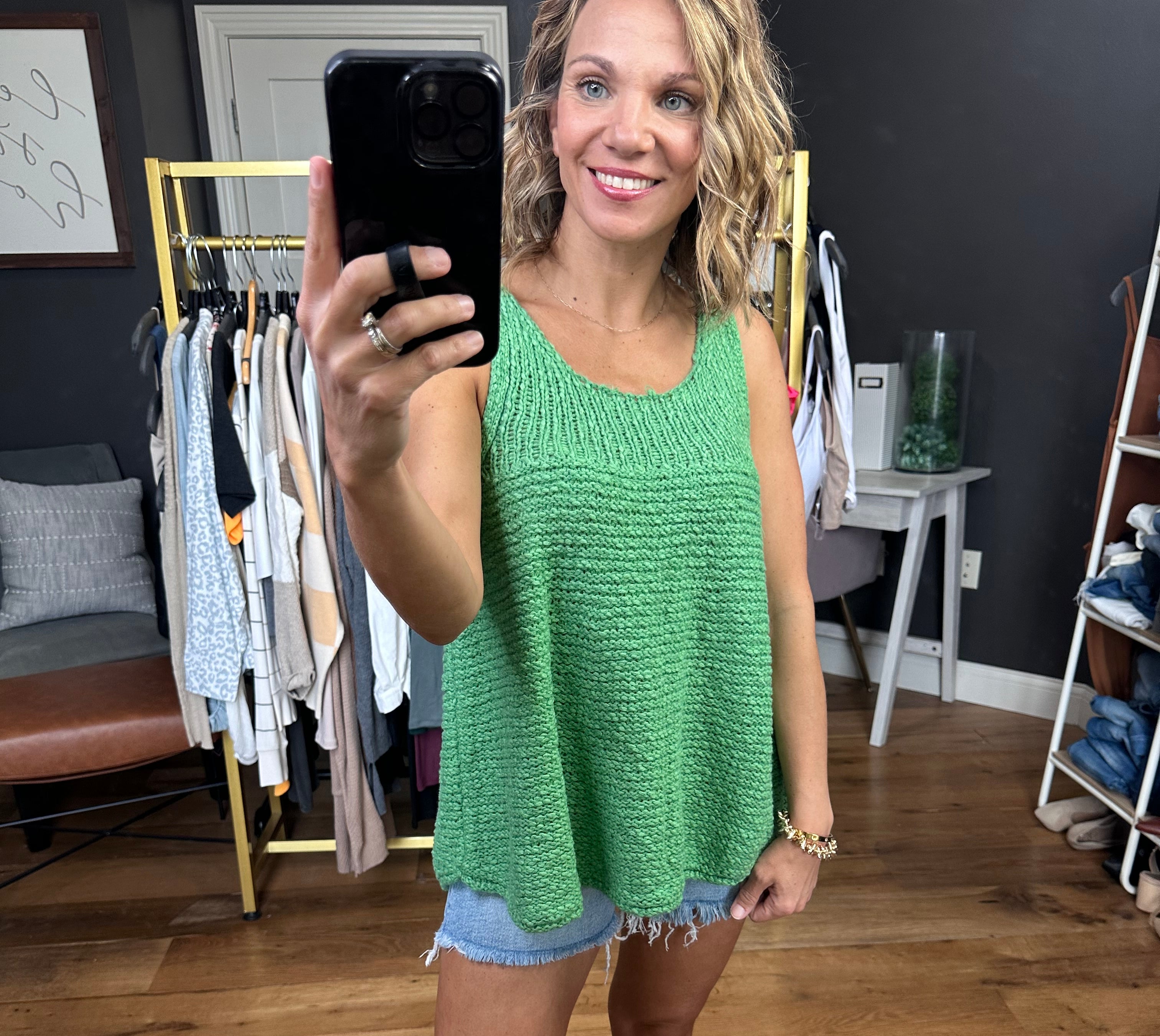 Poet’s Song Green Knit Tank Top Sweater-Sweaters-Fate-Anna Kaytes Boutique, Women's Fashion Boutique in Grinnell, Iowa