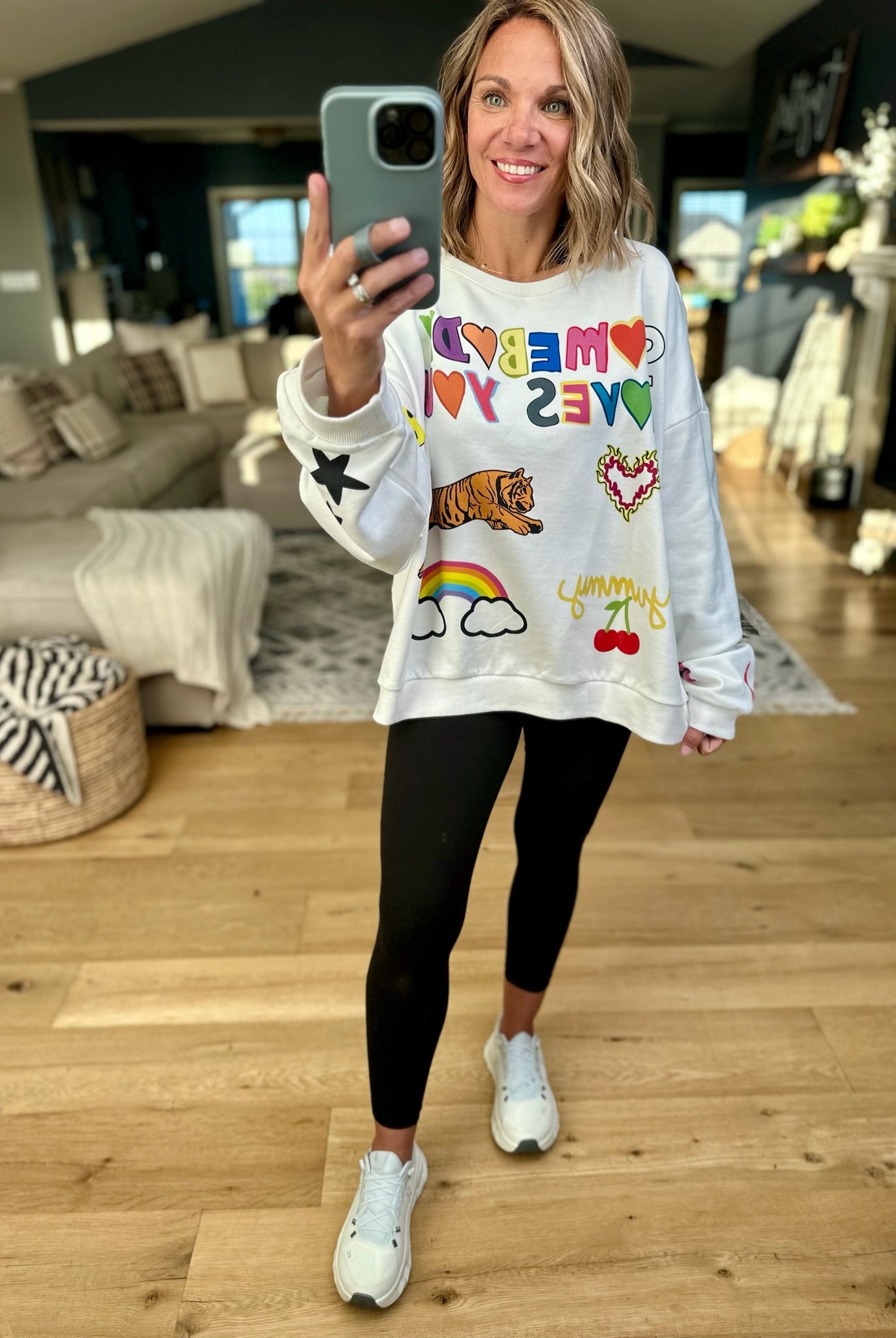 Somebody Loves You Graphic Print Crewneck-Bucketlist-Anna Kaytes Boutique, Women's Fashion Boutique in Grinnell, Iowa