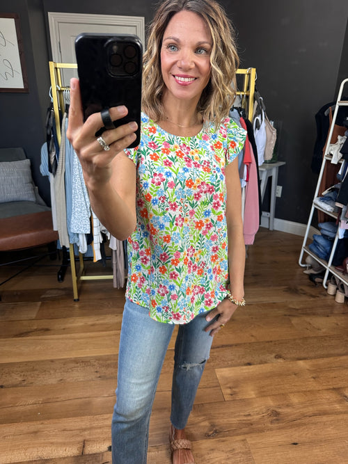 Meadow Morning Floral Top - Ivory Multi-Les Amis T1482-E-Anna Kaytes Boutique, Women's Fashion Boutique in Grinnell, Iowa