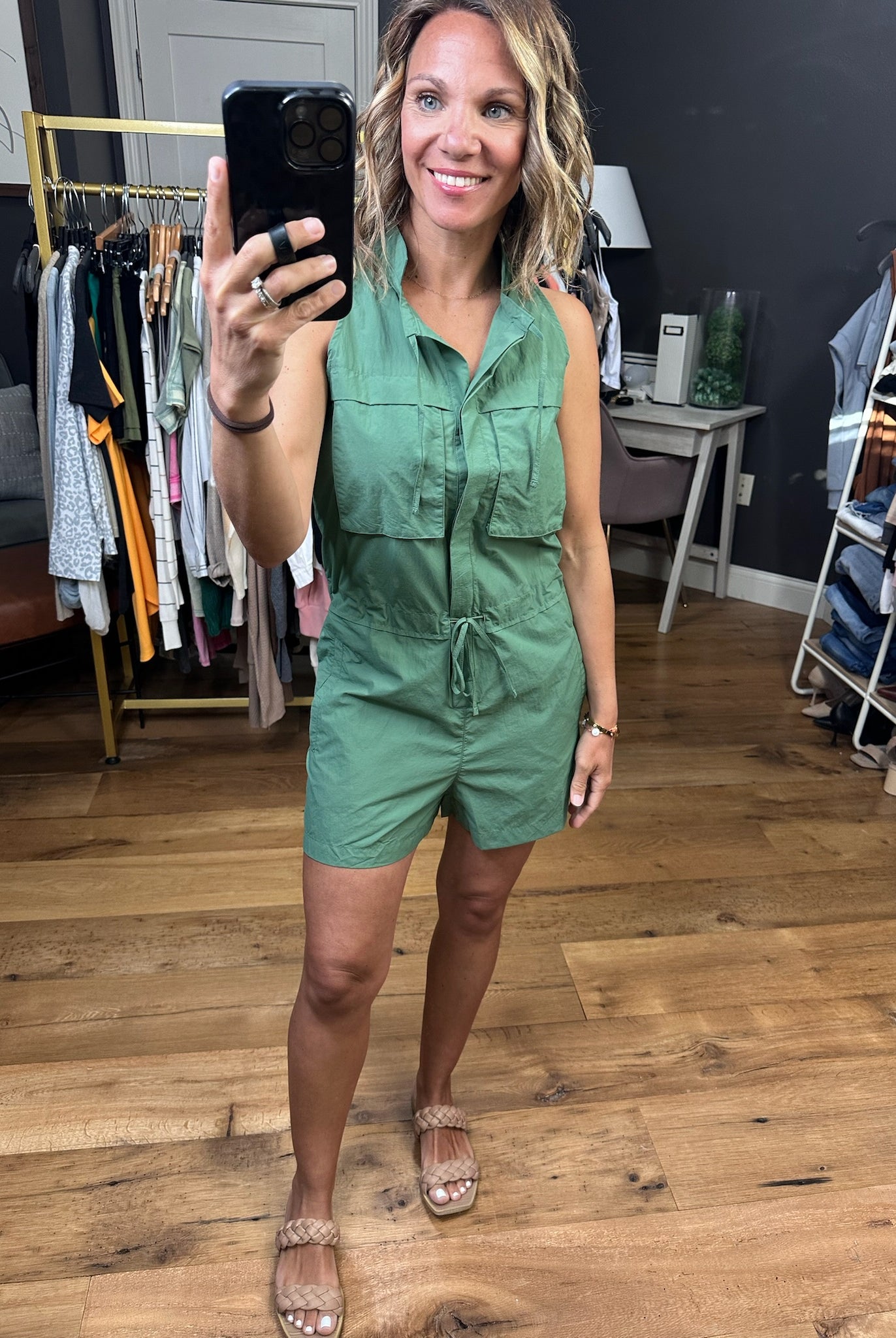 In My Power Sleeveless Utility Romper - Dark Basil-Rompers-Mono B-Anna Kaytes Boutique, Women's Fashion Boutique in Grinnell, Iowa