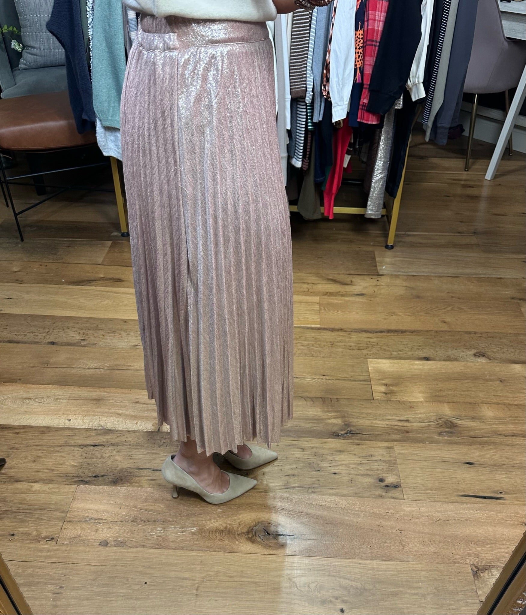 Perfectly You Pleated Midi Skirt - Blush-Skirts-Skies Are Blue 52766-Anna Kaytes Boutique, Women's Fashion Boutique in Grinnell, Iowa