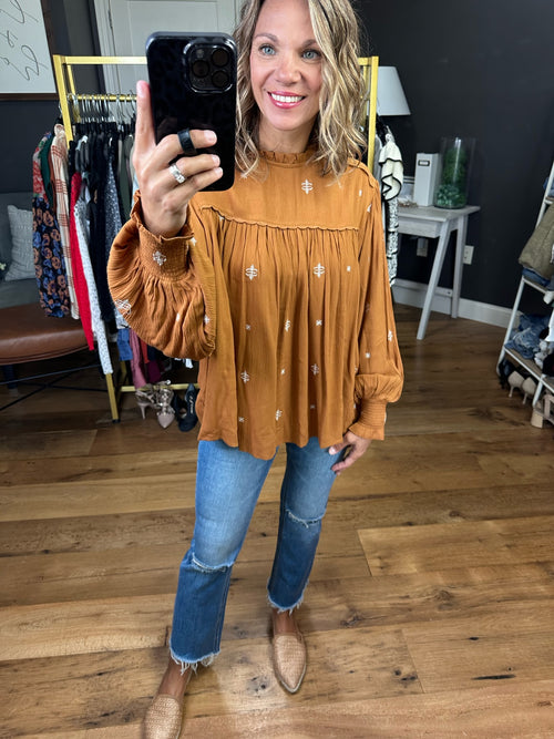 Forever Grateful Lace Trim Top - Camel-In Loom IL4513-Anna Kaytes Boutique, Women's Fashion Boutique in Grinnell, Iowa