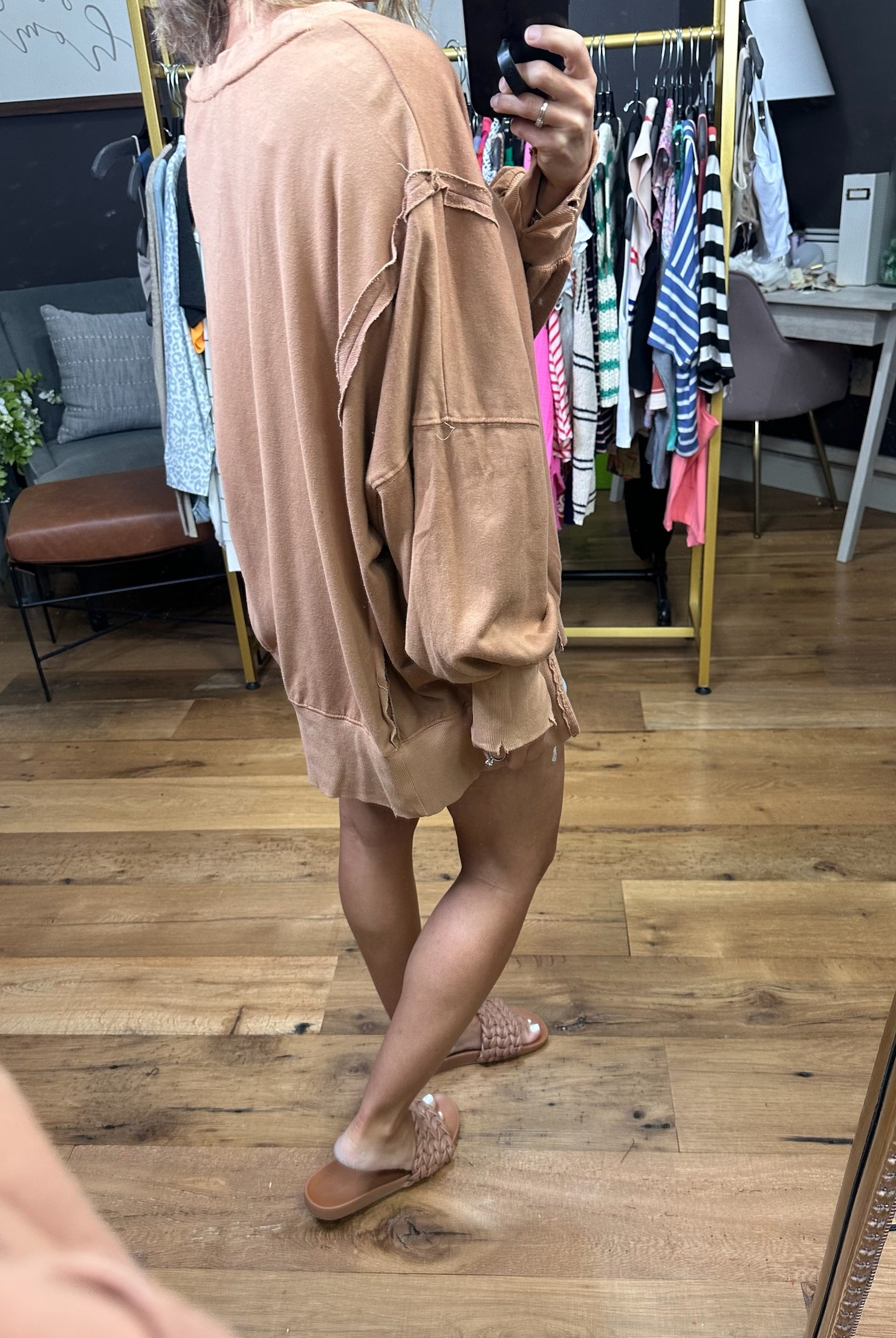 On the Regular Balloon Sleeve Crew - Vintage Rust-Short Sleeves-Bibi-Anna Kaytes Boutique, Women's Fashion Boutique in Grinnell, Iowa