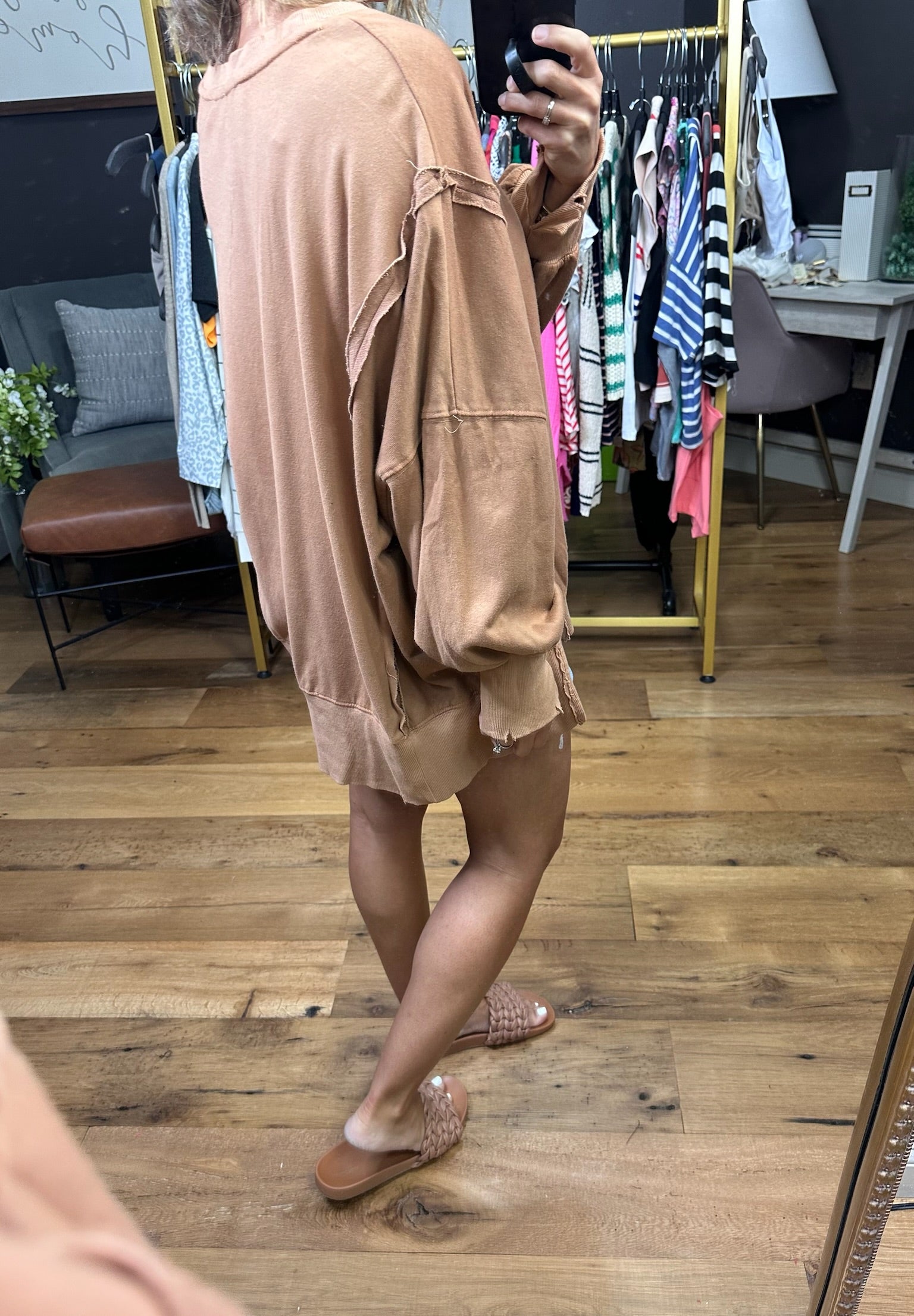 On the Regular Balloon Sleeve Crew - Vintage Rust-Short Sleeves-Bibi-Anna Kaytes Boutique, Women's Fashion Boutique in Grinnell, Iowa