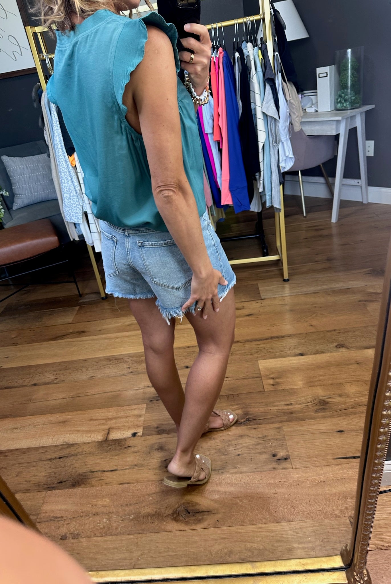 Changed Ways Flutter Sleeve Top - Faded Teal-Short Sleeves-Easel-Anna Kaytes Boutique, Women's Fashion Boutique in Grinnell, Iowa