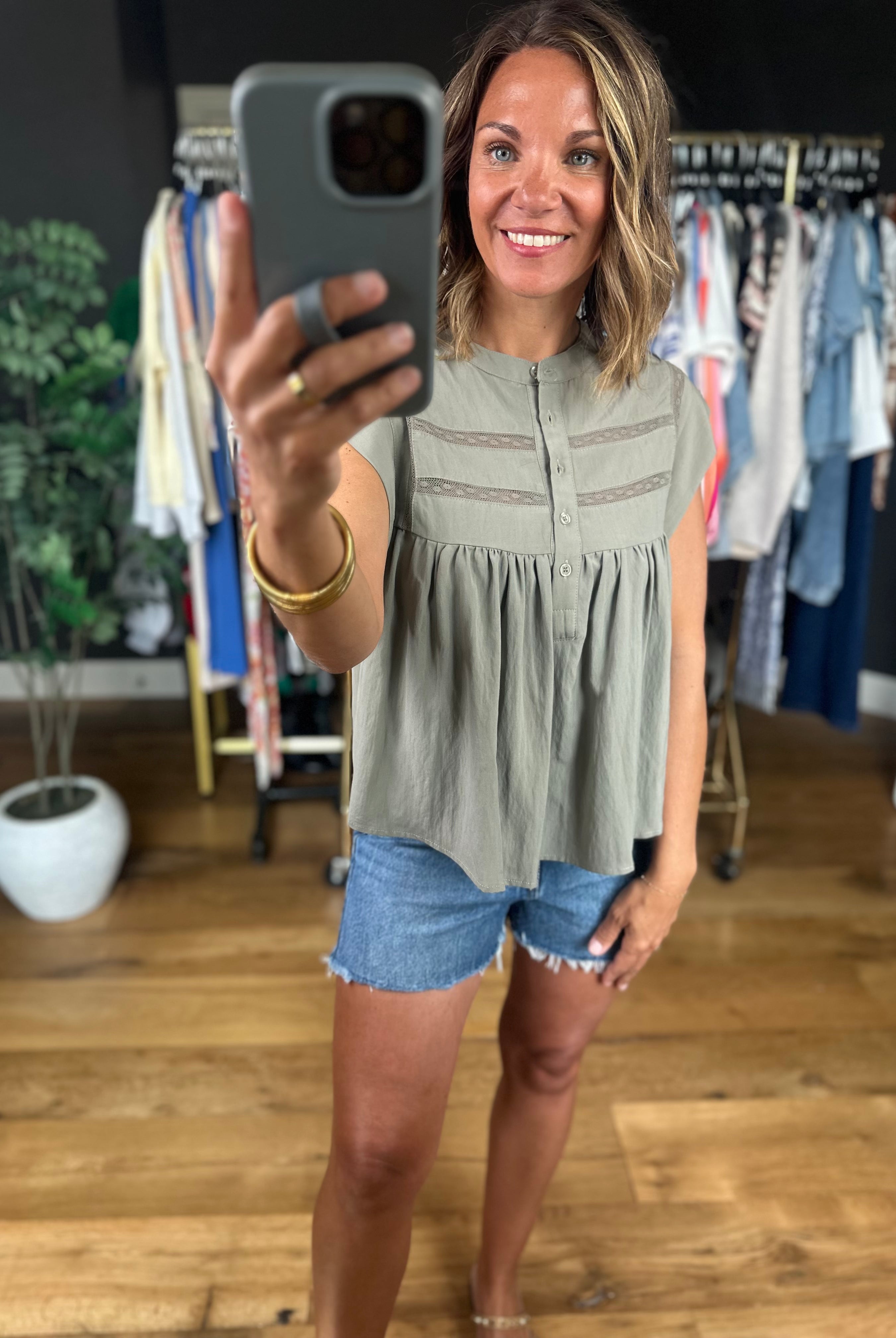 Keep The Peace Eyelet Detail Top-Short Sleeves-She & Sky-Anna Kaytes Boutique, Women's Fashion Boutique in Grinnell, Iowa