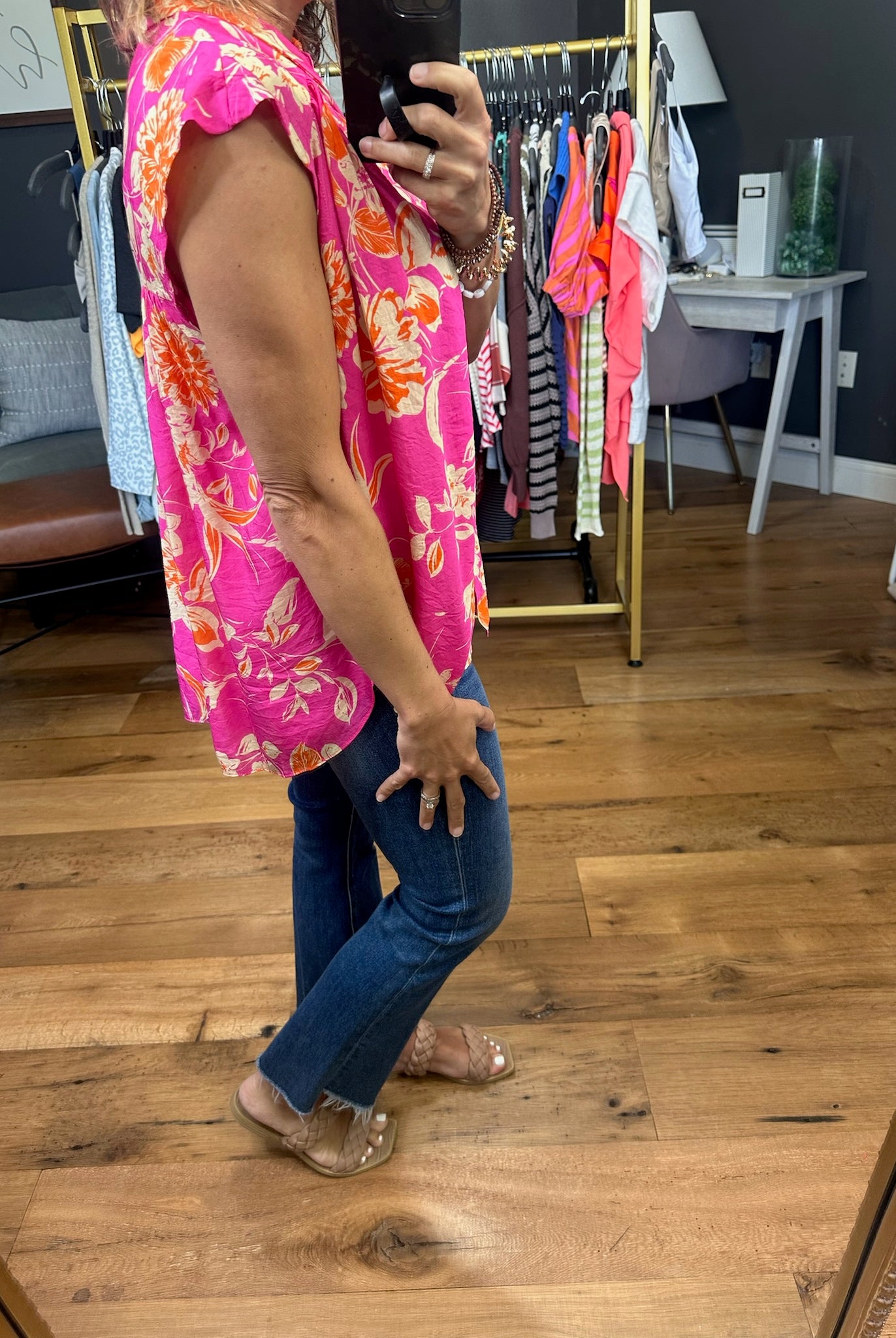 Lesson Learned Floral Top - Hot Pink Multi-Short Sleeves-Fate-Anna Kaytes Boutique, Women's Fashion Boutique in Grinnell, Iowa