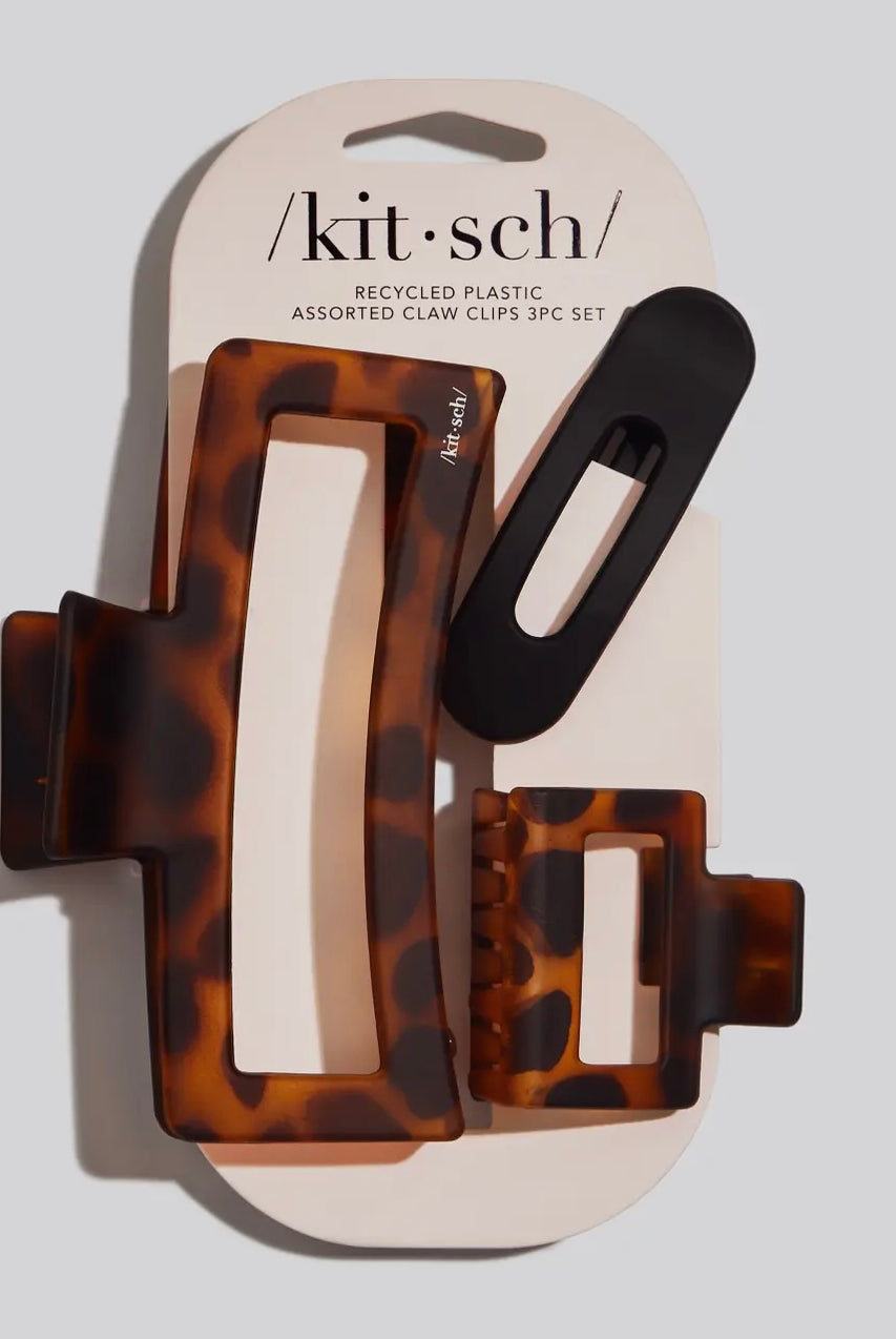 Kitsch Rectangle Open Shape Claw Clip- Black/Tortoise-Hair Accessories-Kitsch 60572-Anna Kaytes Boutique, Women's Fashion Boutique in Grinnell, Iowa