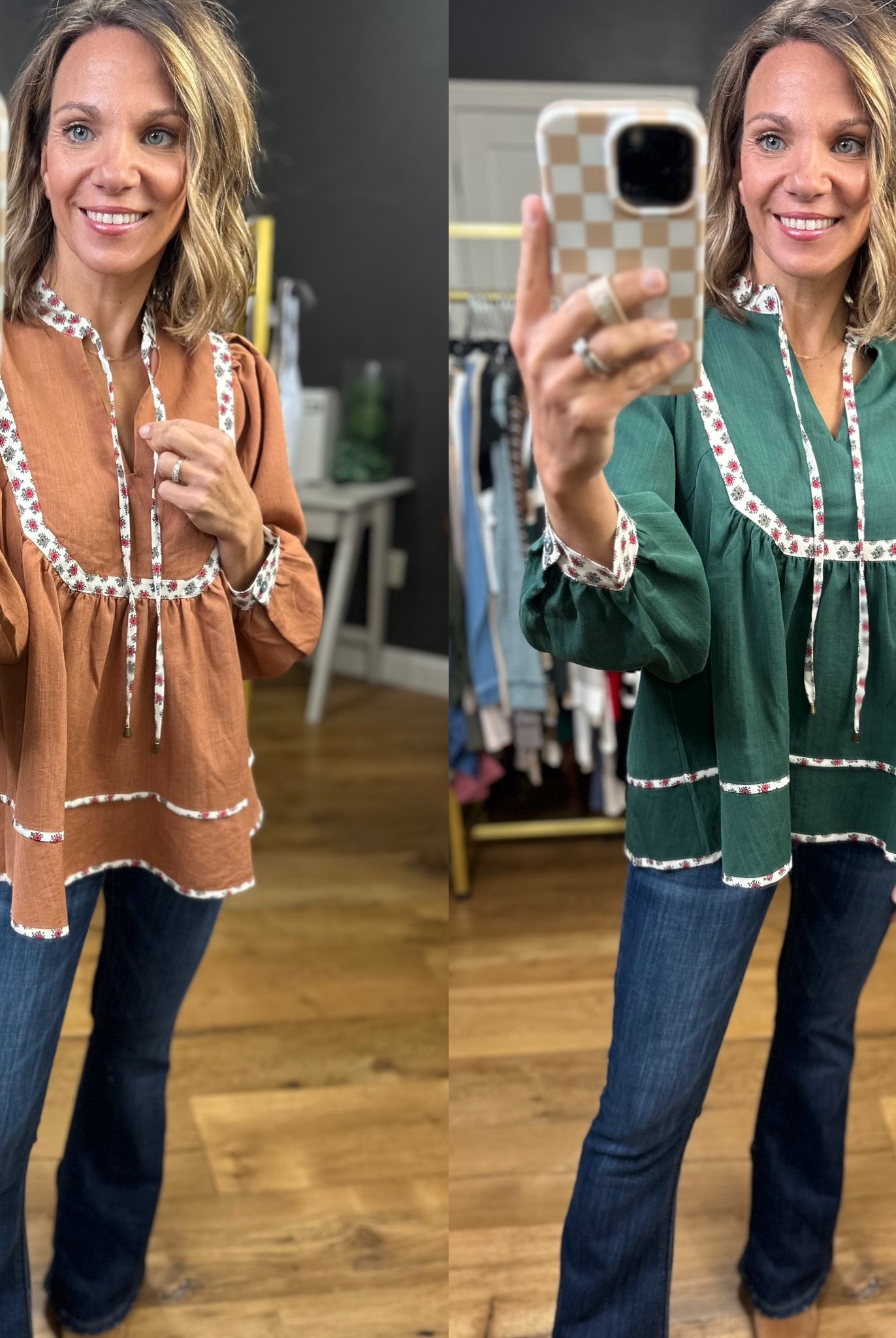 Grace Long sleeve top with floral trim - multiple colors-Entro-Anna Kaytes Boutique, Women's Fashion Boutique in Grinnell, Iowa